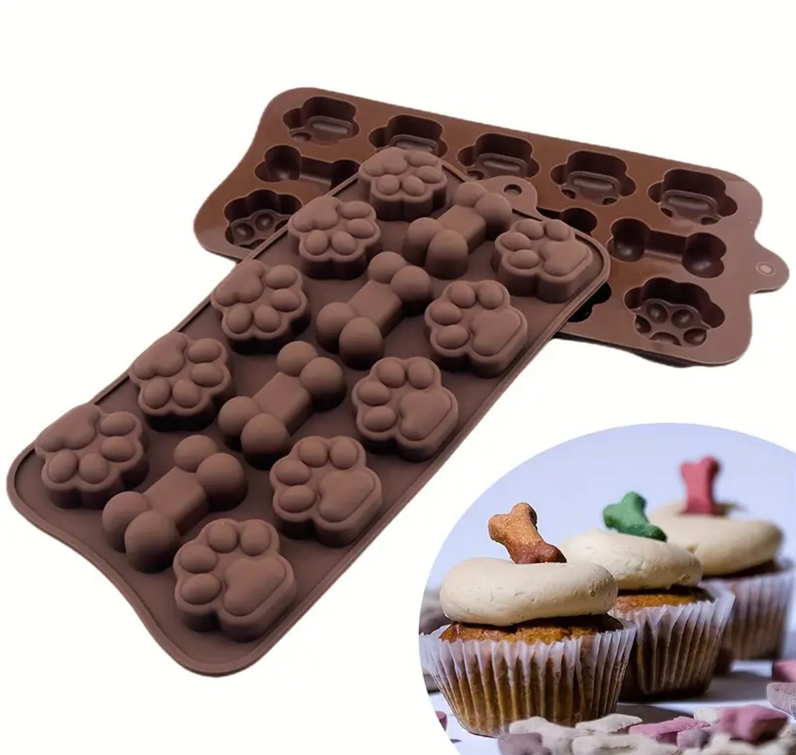 1 or 2-Pack Silicone Dog Paw Mold with 14 Cavities – Cake, Chocolate, Jelly & Soap Mold for Baking and Candle Making