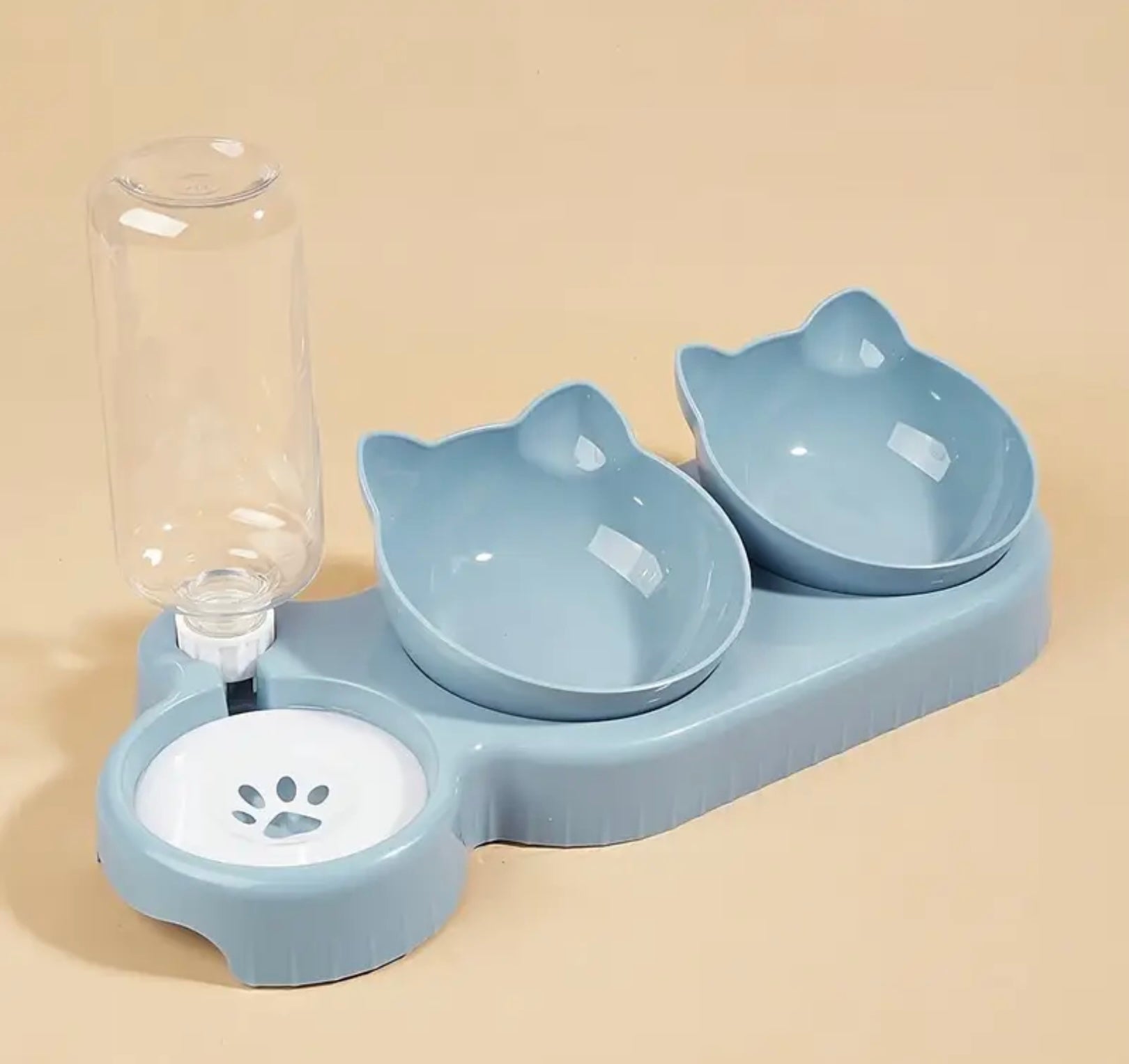 3-in-1 Automatic Cat Bowl Set – Tilted Food & Water Feeder with Gravity Water Bottle and Neck Protection Design
