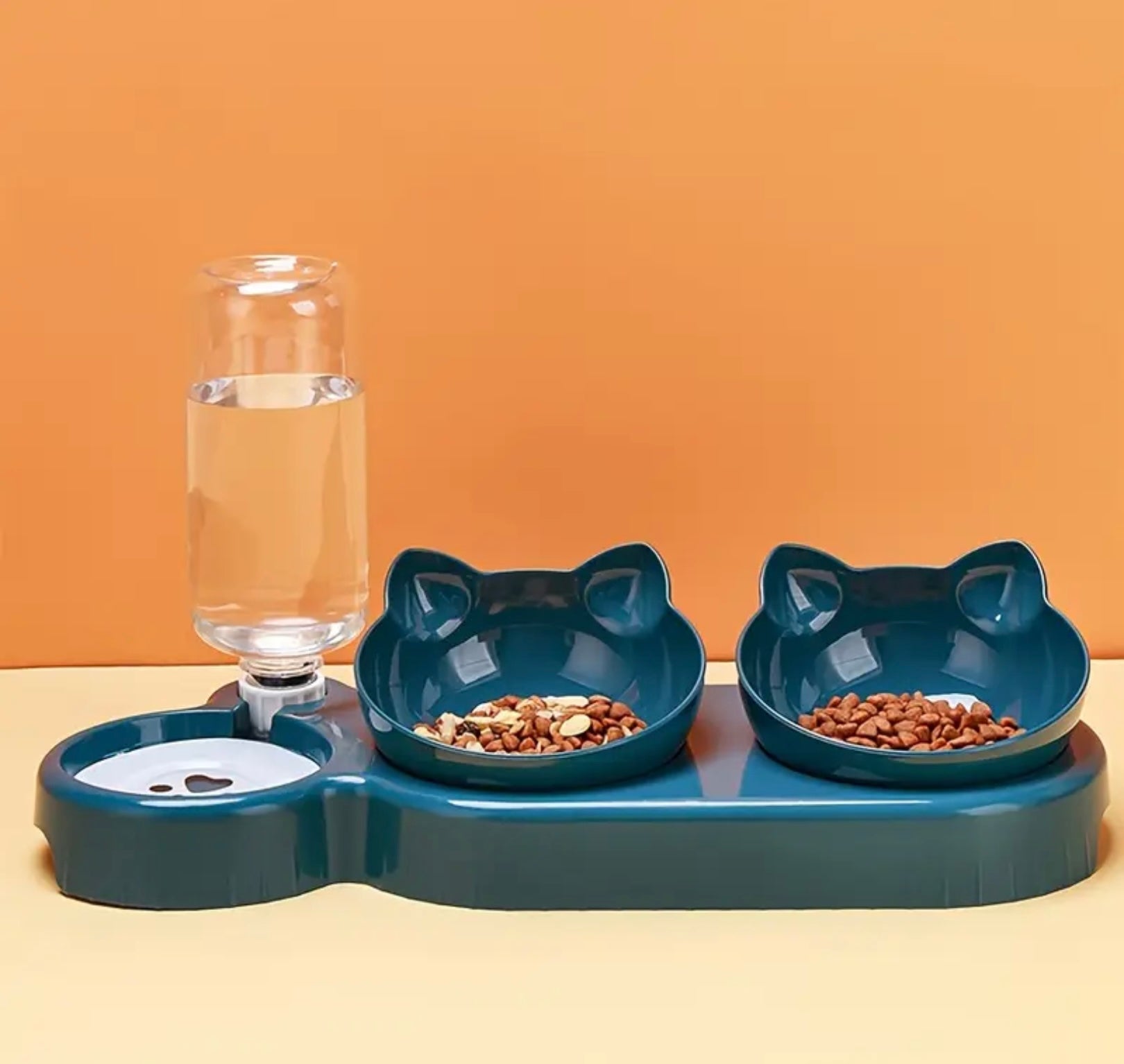 3-in-1 Automatic Cat Bowl Set – Tilted Food & Water Feeder with Gravity Water Bottle and Neck Protection Design