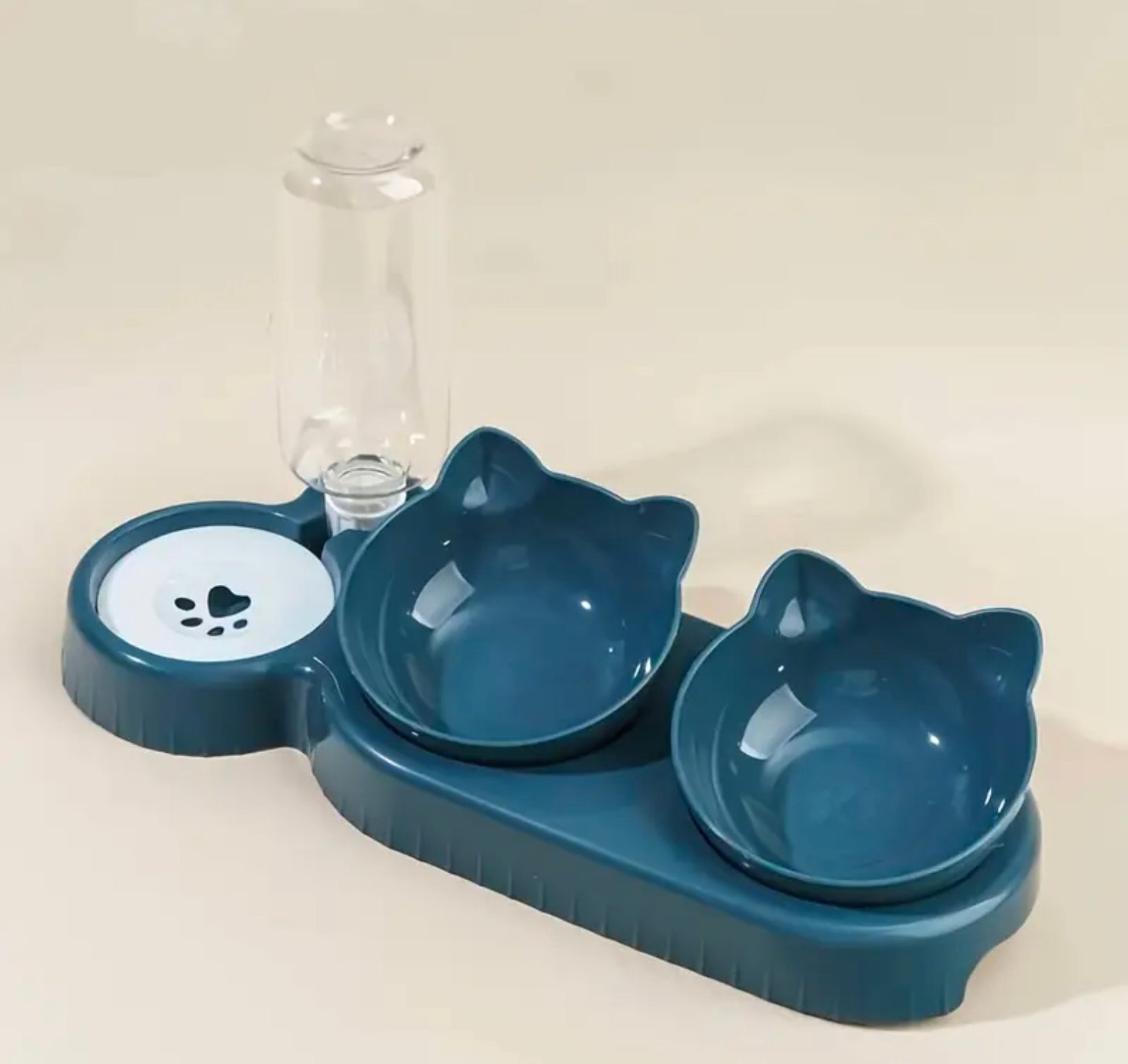 3-in-1 Automatic Cat Bowl Set – Tilted Food & Water Feeder with Gravity Water Bottle and Neck Protection Design