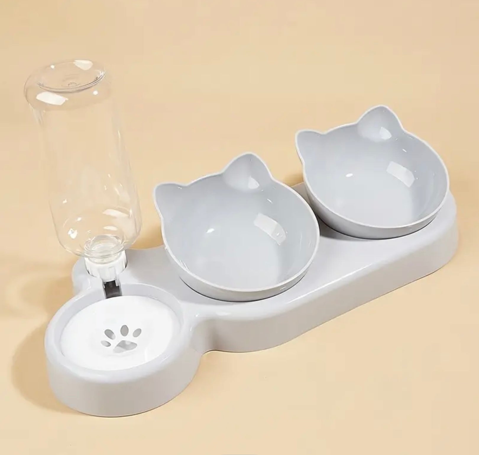 3-in-1 Automatic Cat Bowl Set – Tilted Food & Water Feeder with Gravity Water Bottle and Neck Protection Design