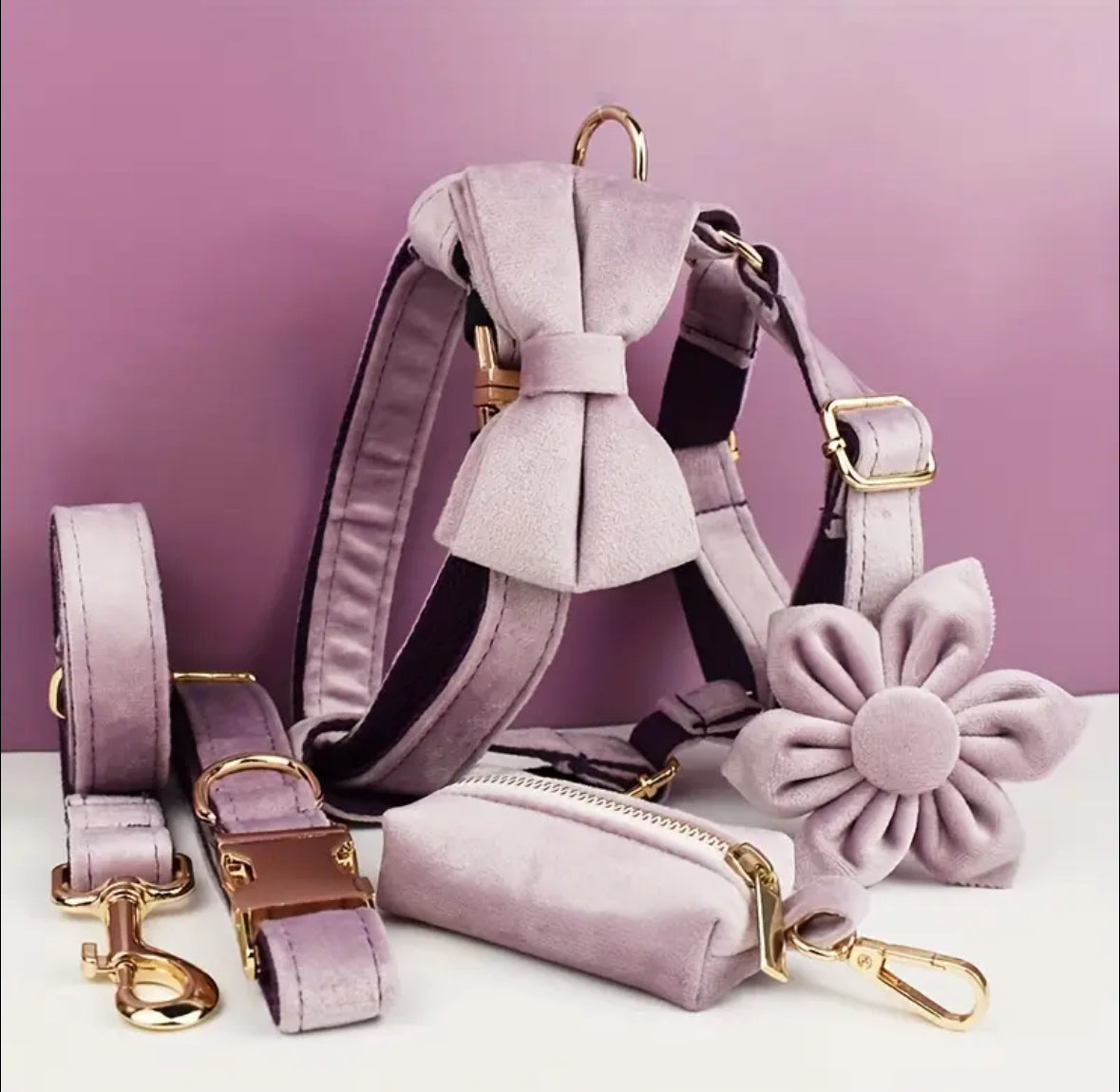 Velvet Elegance Set – Collar, Harness & Lead