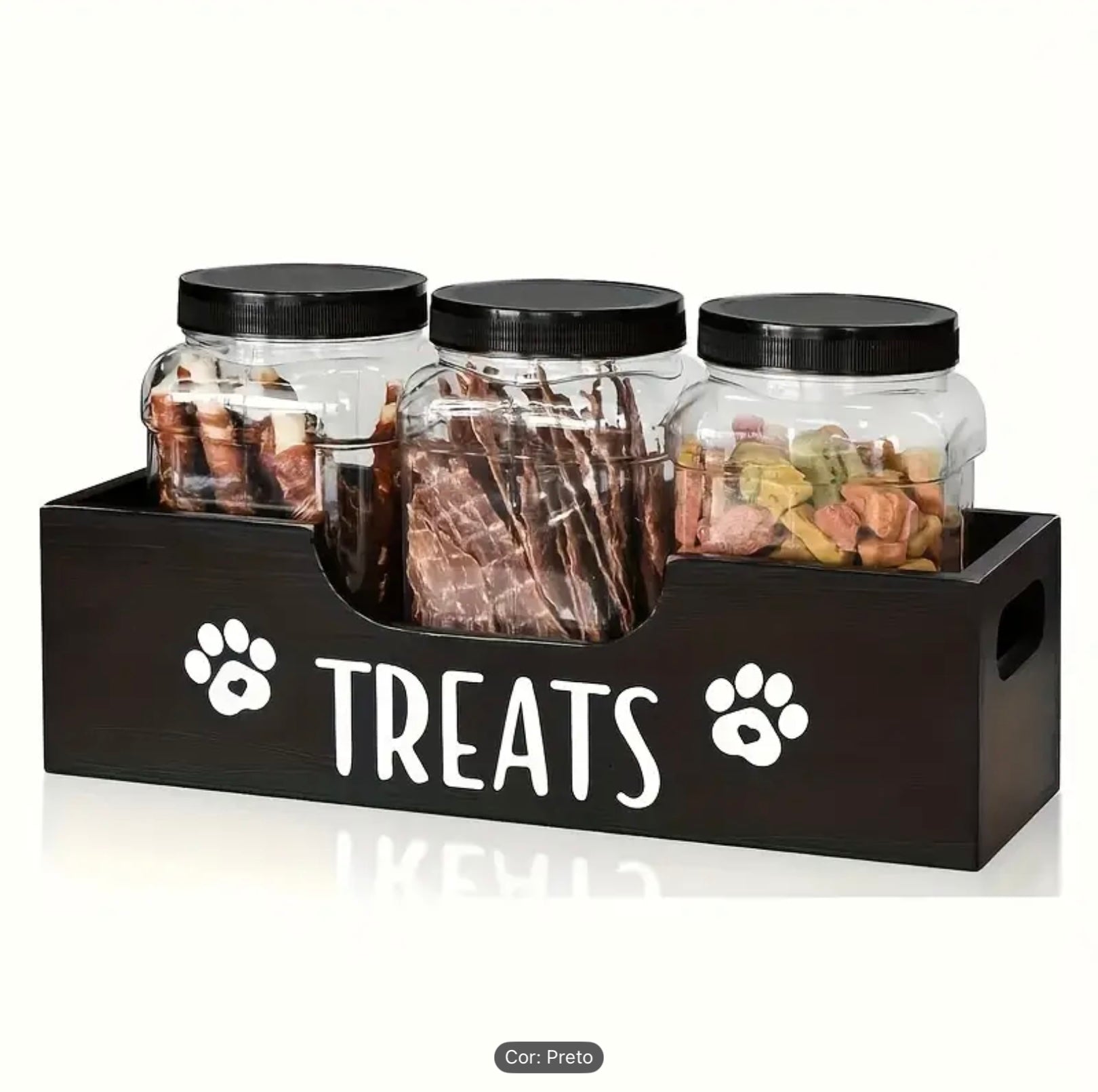 Wooden Pet Treat Holder with 3 Airtight jars - Farmhouse-Style Food Organizer for Dogs and Cats