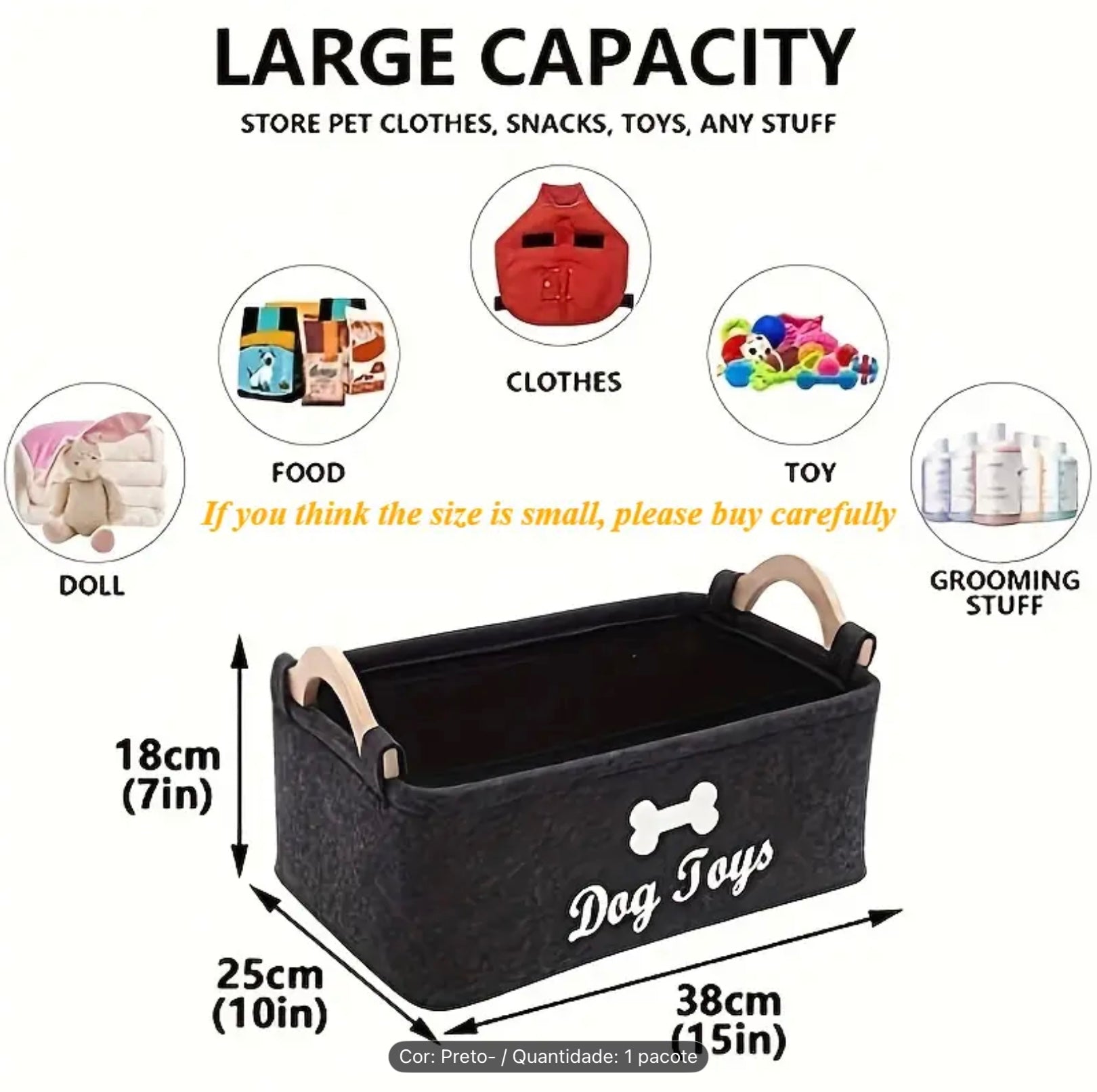 Spacious FeltPaws Foldable Pet Storage Basket with Durable Handles – Versatile Organizer for Dog Toys, Clothes & Hygiene Supplies