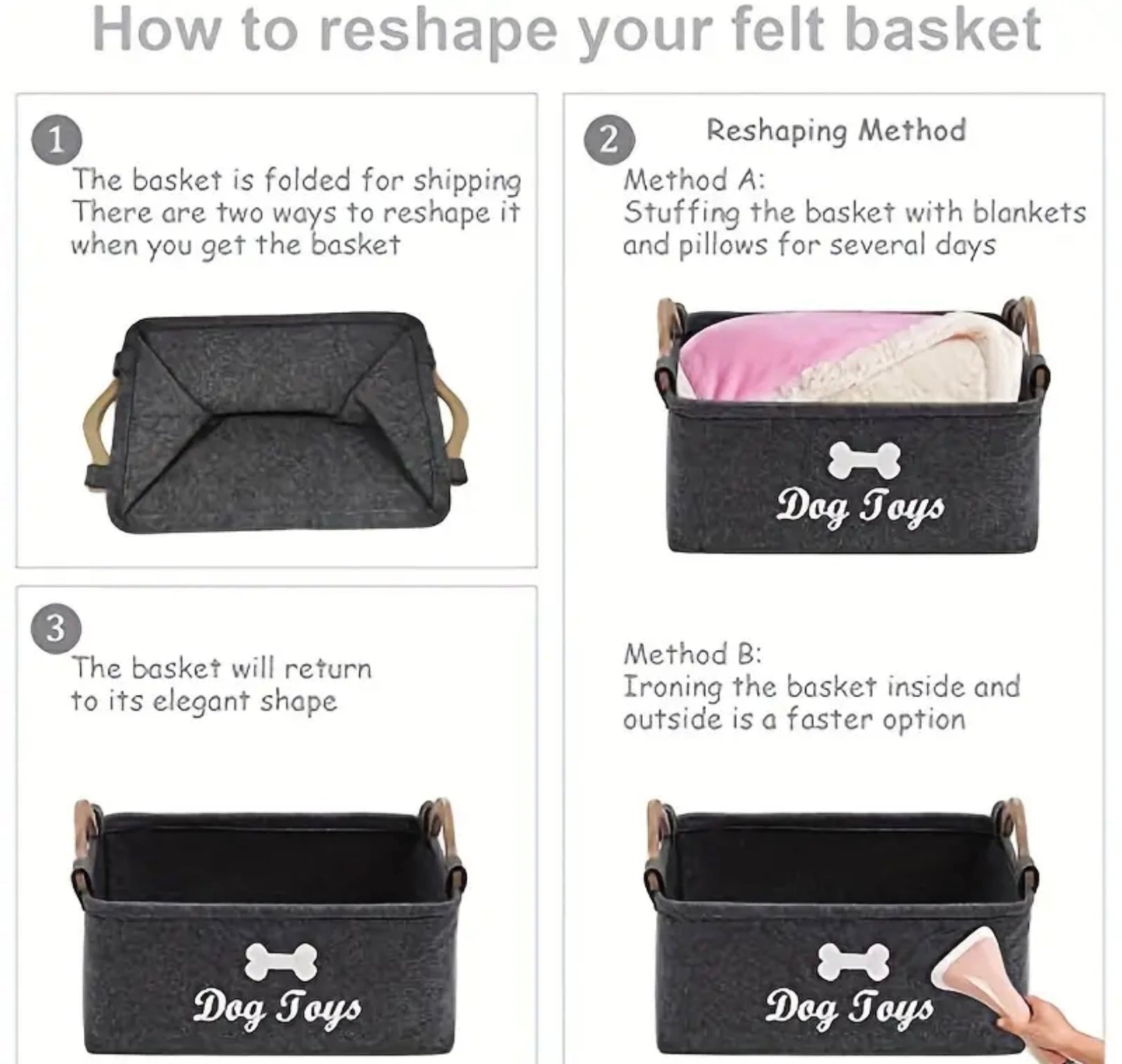 Spacious FeltPaws Foldable Pet Storage Basket with Durable Handles – Versatile Organizer for Dog Toys, Clothes & Hygiene Supplies