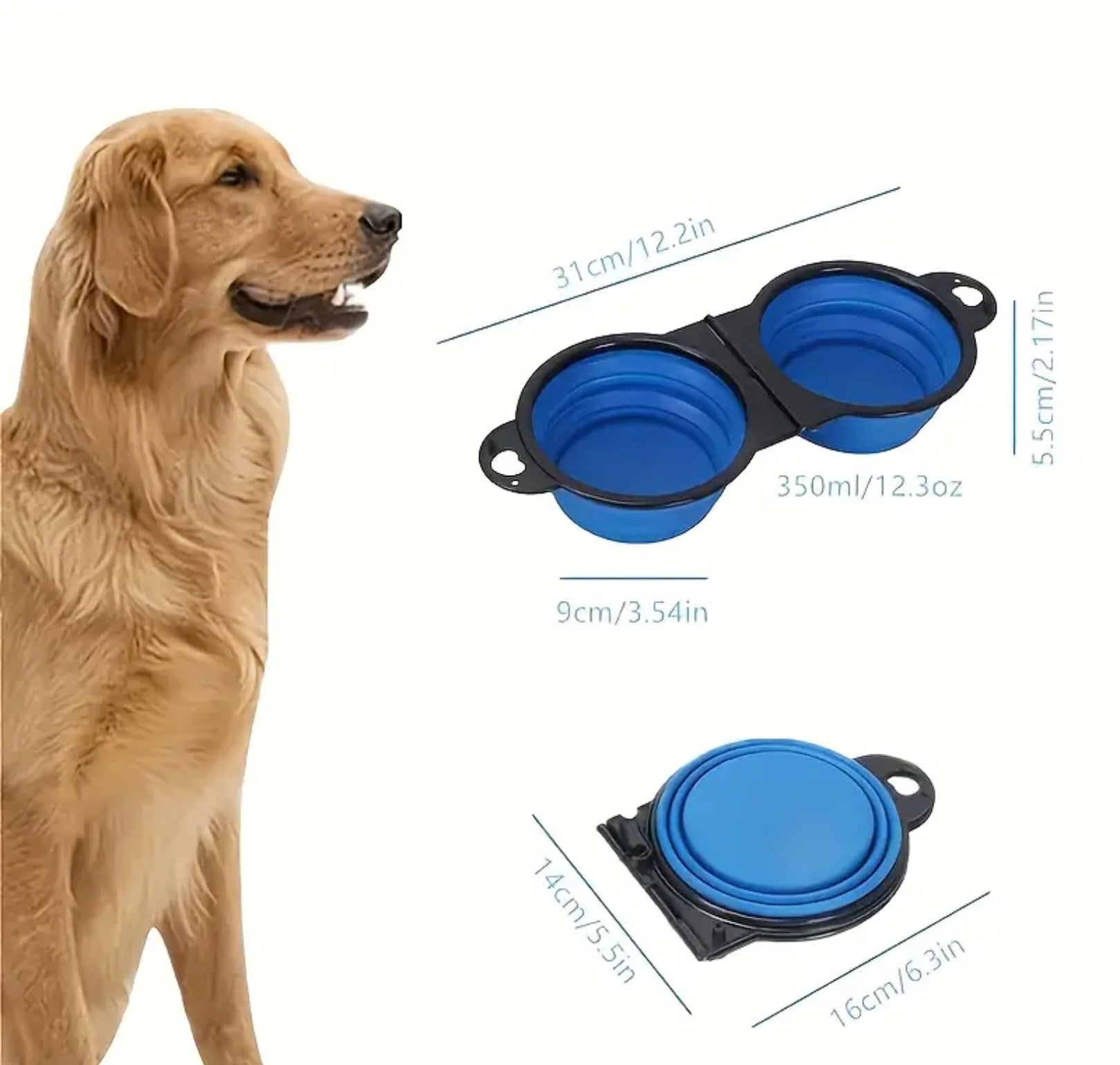 Portable Double Collapsible Pet Bowls – Travel Food & Water Bowls for Dogs and Cats, Ideal for Hiking, Camping & Outdoor Trips