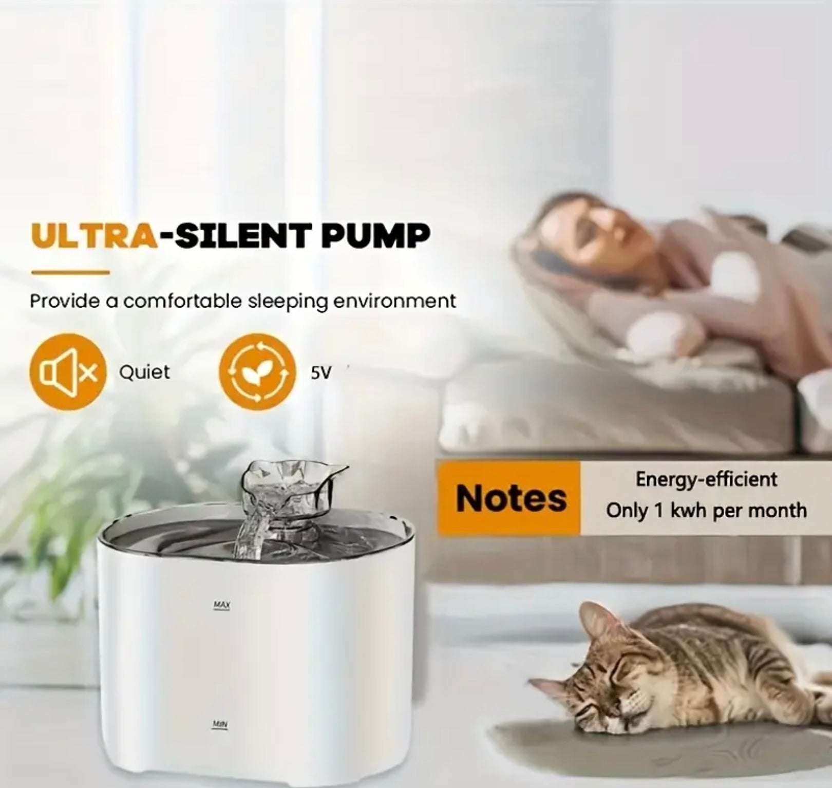 2.2L Cat Water Fountain – Ultra-Quiet USB Pet Water Dispenser with Cute Cat Spout, No Battery Required