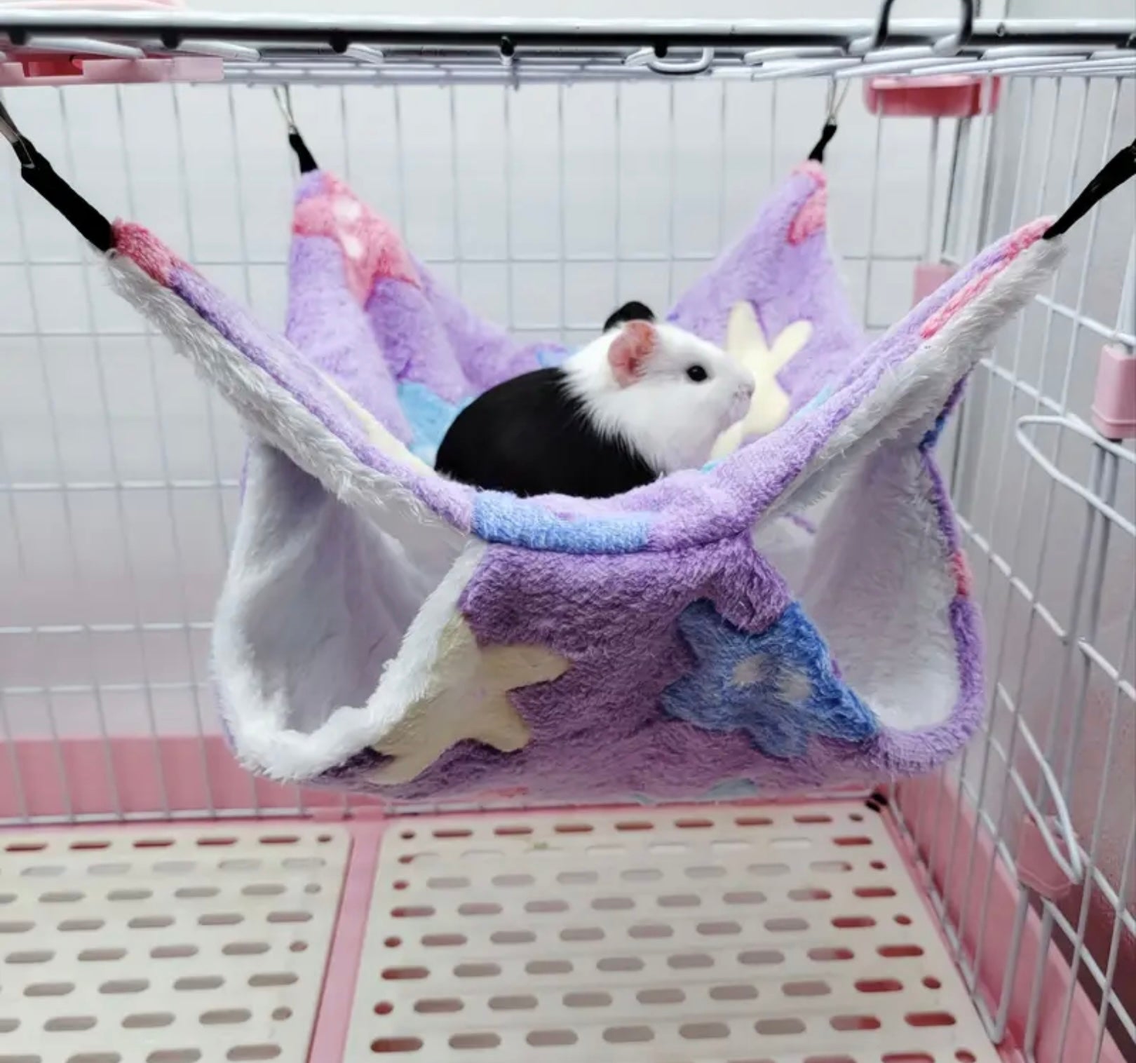 Soft Hanging Hammock for Small Pets – Cozy Polyester Sleeping Pouch for Hamsters, Mice & Squirrels with Starfish & Fish Design