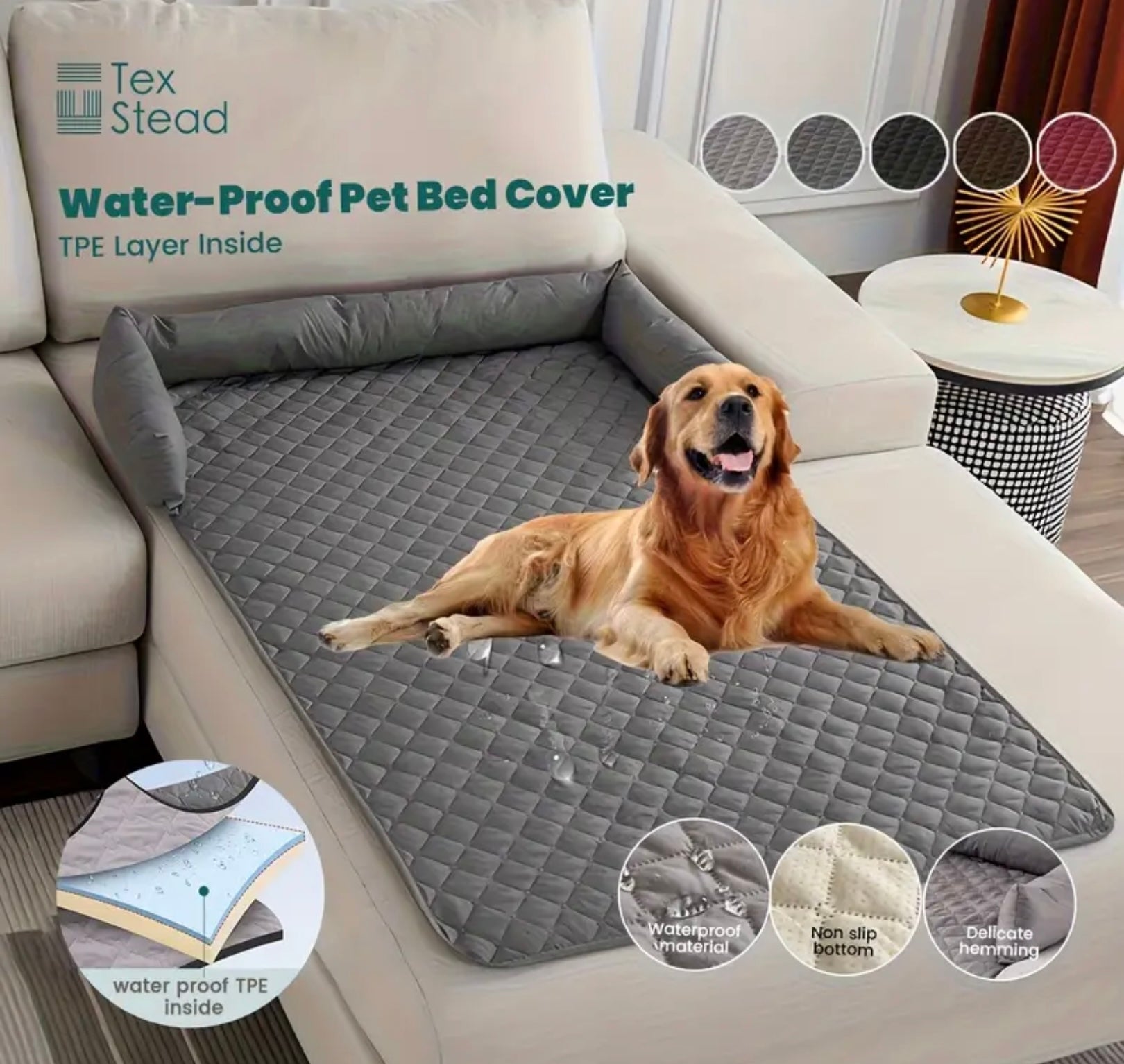 Non-Slip Pet Sofa Bed – Washable Couch Protector with Support Cushions for Dogs & Cats