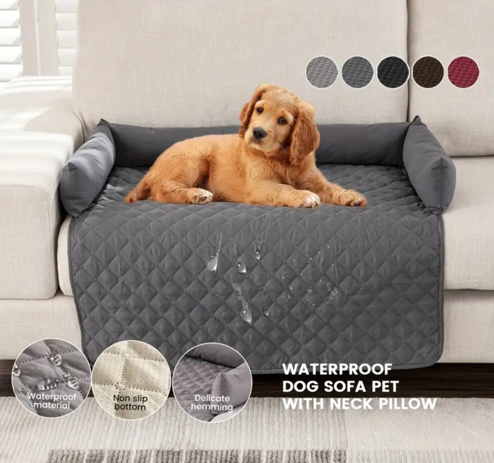 Non-Slip Pet Sofa Bed – Washable Couch Protector with Support Cushions for Dogs & Cats