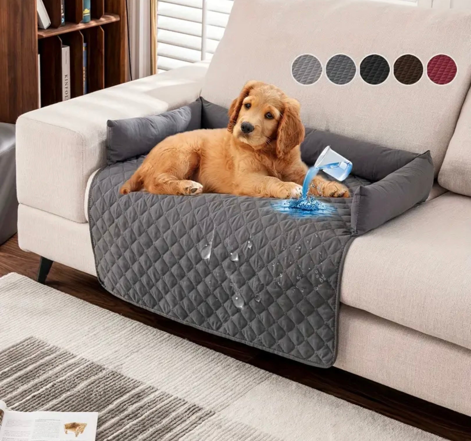 Non-Slip Pet Sofa Bed – Washable Couch Protector with Support Cushions for Dogs & Cats