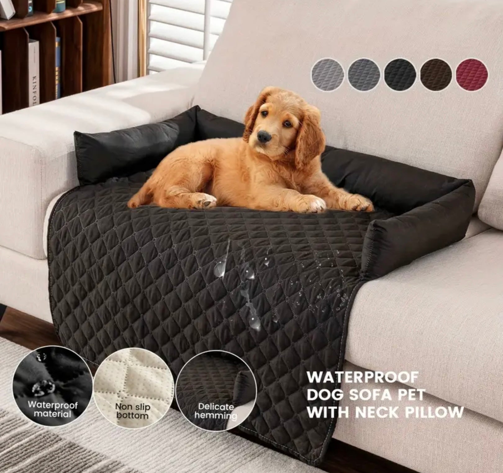 Non-Slip Pet Sofa Bed – Washable Couch Protector with Support Cushions for Dogs & Cats