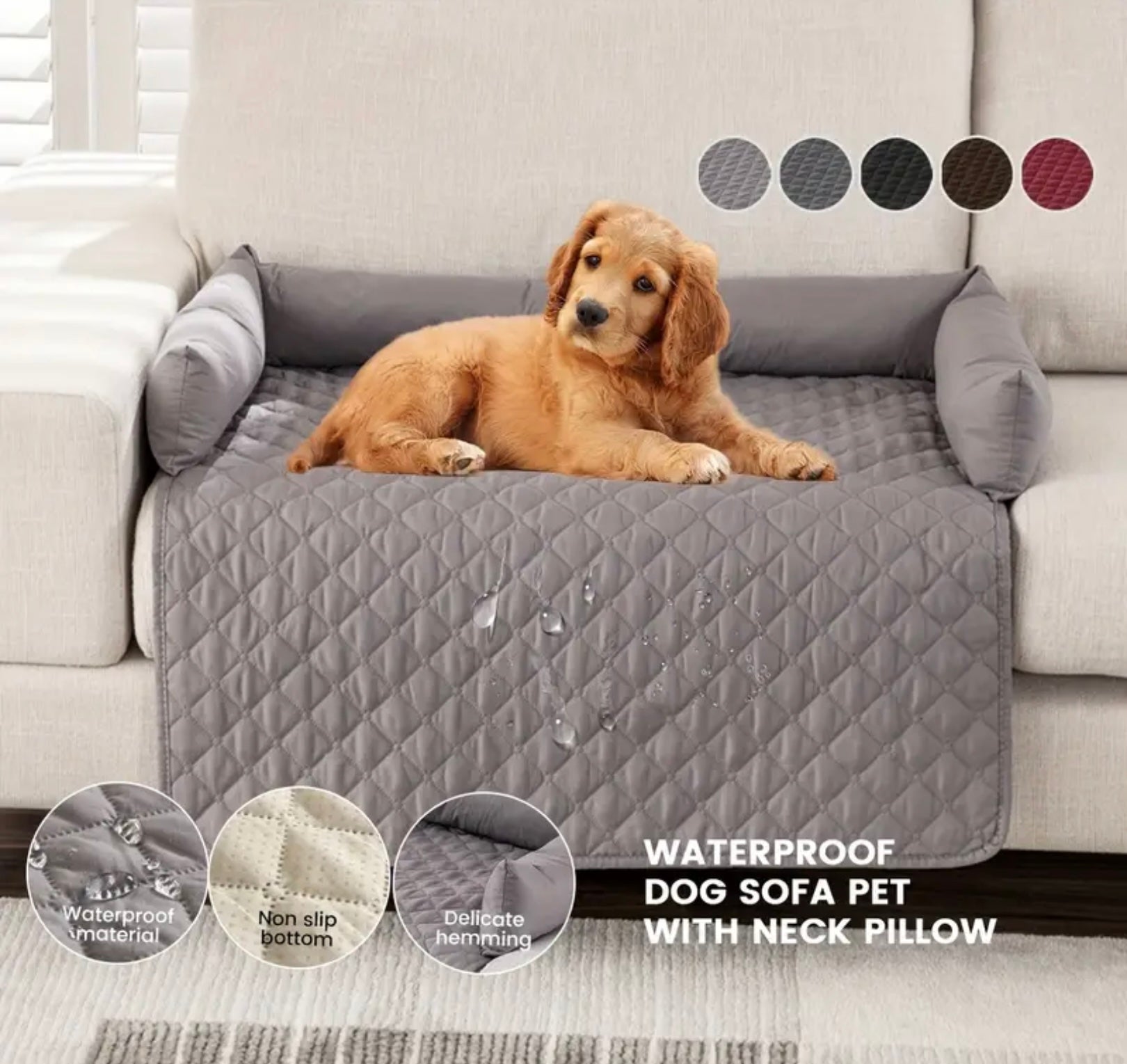 Non-Slip Pet Sofa Bed – Washable Couch Protector with Support Cushions for Dogs & Cats