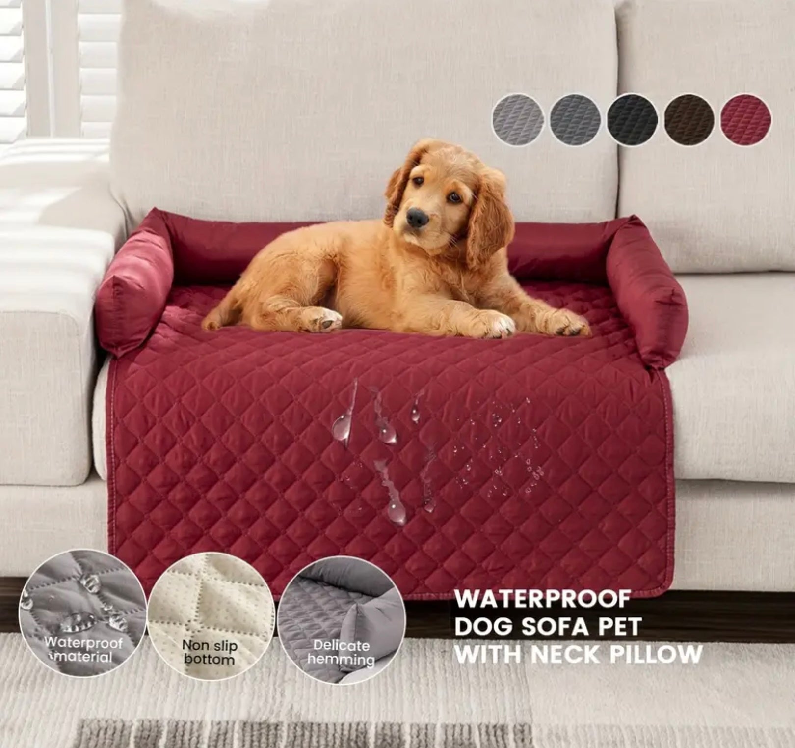 Non-Slip Pet Sofa Bed – Washable Couch Protector with Support Cushions for Dogs & Cats
