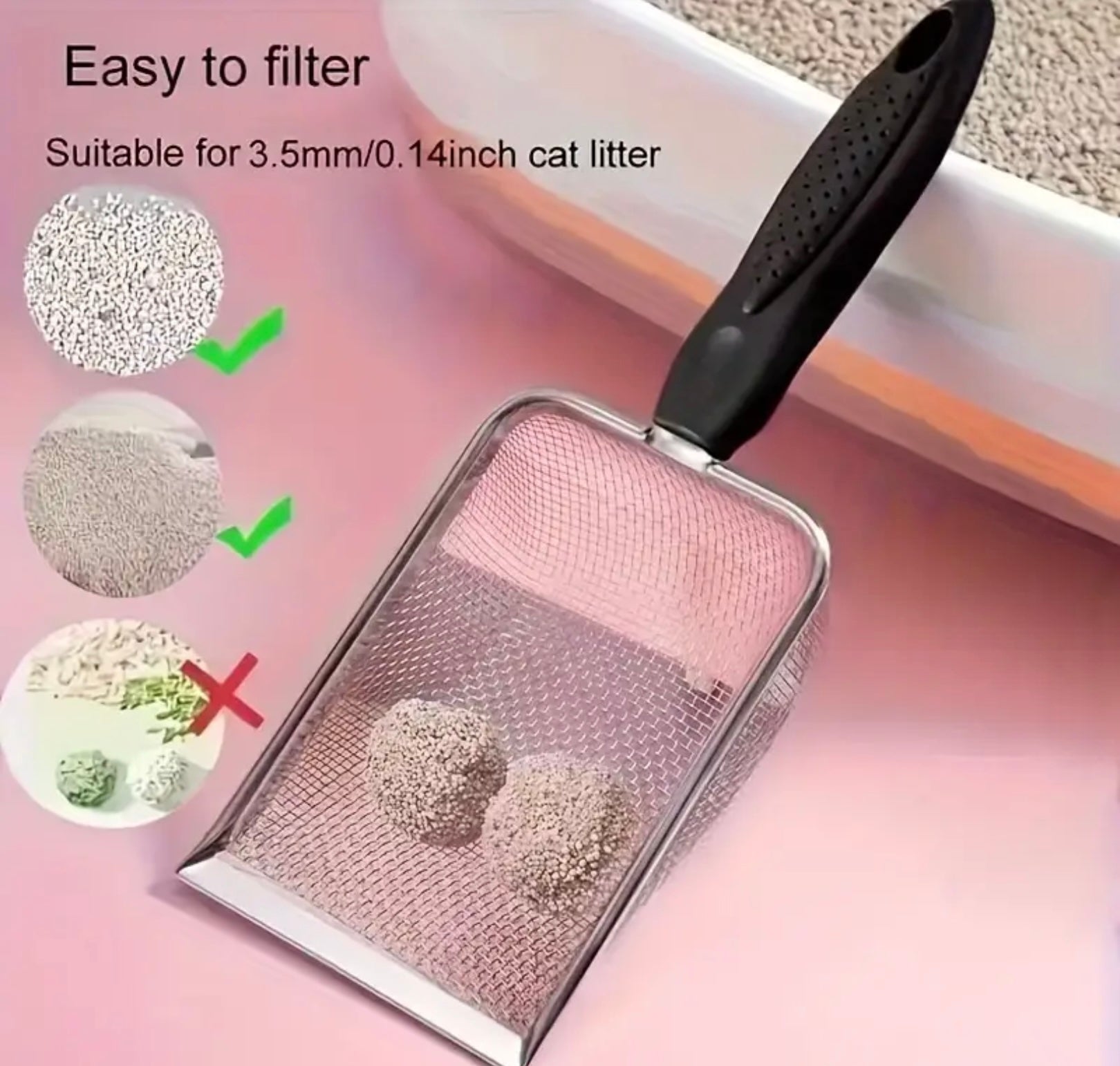 Durable Stainless Steel Cat Litter Scoop – Ergonomic Handle & Fine Mesh for Easy Cleaning