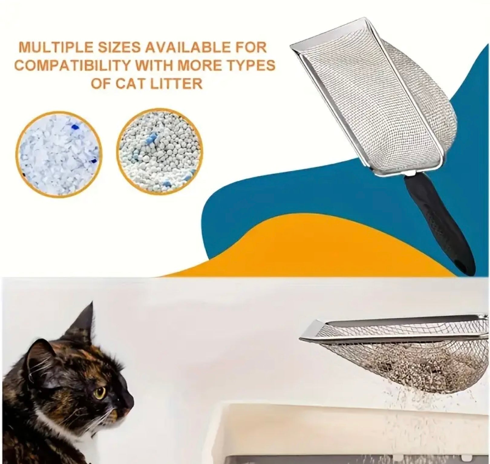 Durable Stainless Steel Cat Litter Scoop – Ergonomic Handle & Fine Mesh for Easy Cleaning