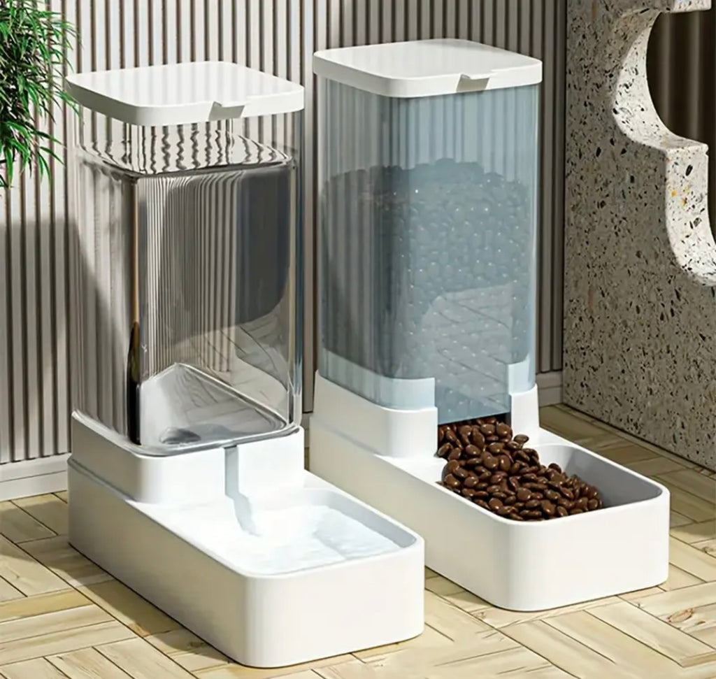 Automatic Food & Water Dispenser for Cats – Dual Bowl Feeder with Storage Container