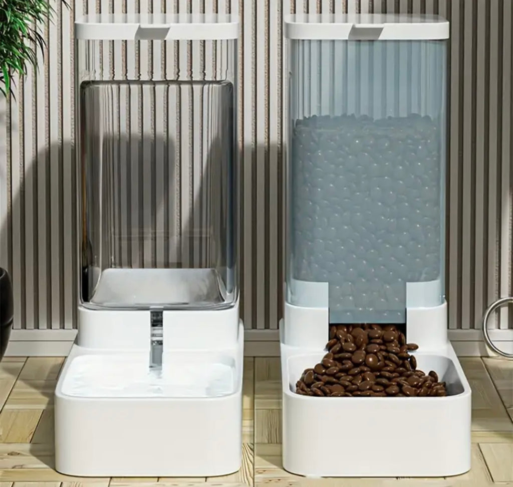 Automatic Food & Water Dispenser for Cats – Dual Bowl Feeder with Storage Container