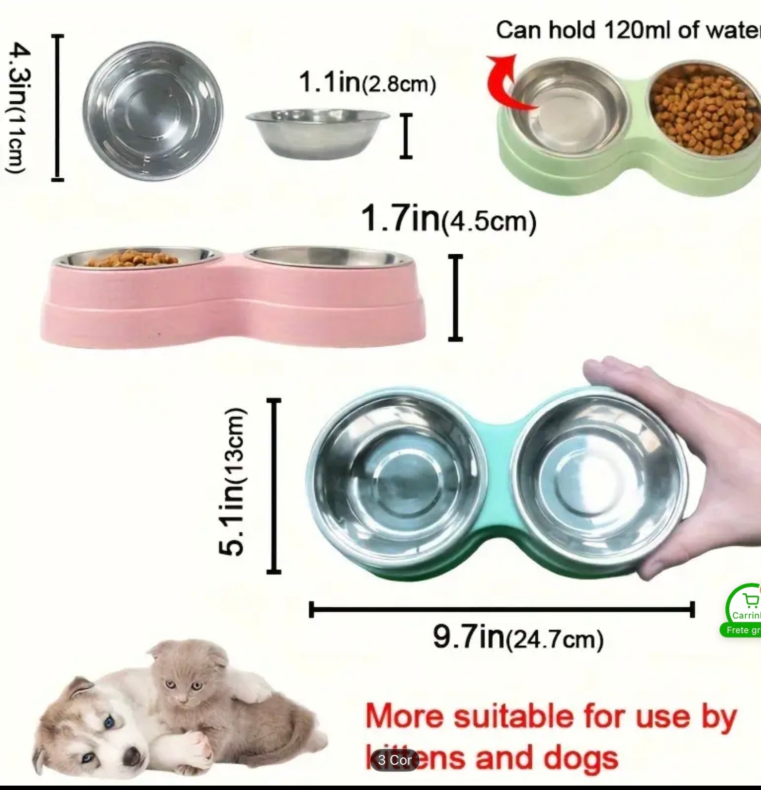 Double Stainless Steel Bowls for Dogs & Cats – Non-Slip Base, Easy to Clean, Ideal for Food & Water