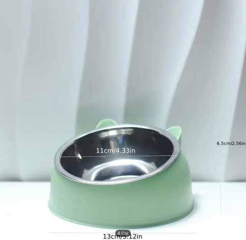 15° Elevated Stainless Steel Cat Bowl – Anti-Slip Tilted Food & Water Dish (100ml) for Neck Protection