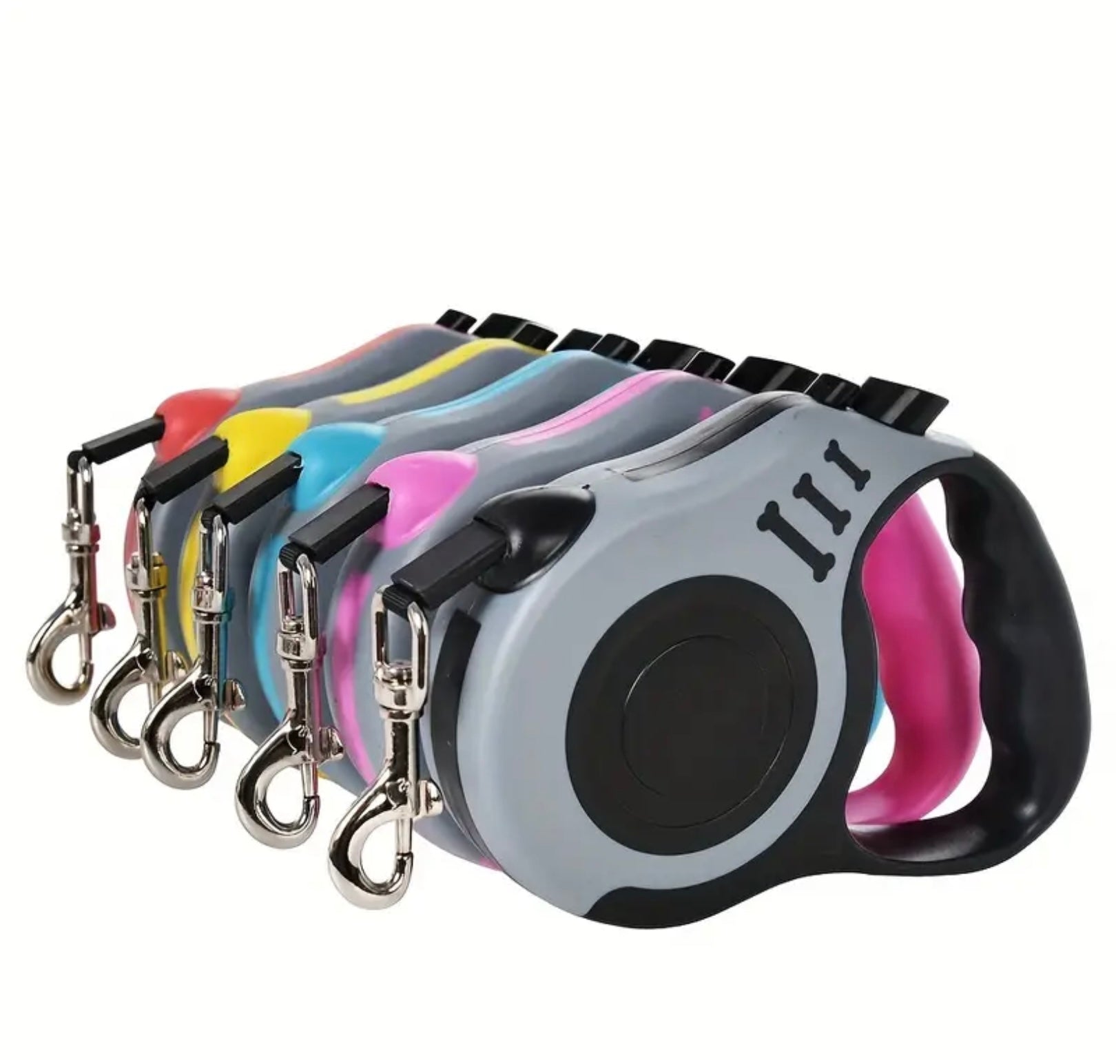 Retractable Dog Leash with Lock Switch – Colorful Bone Pattern & Durable Nylon Rope