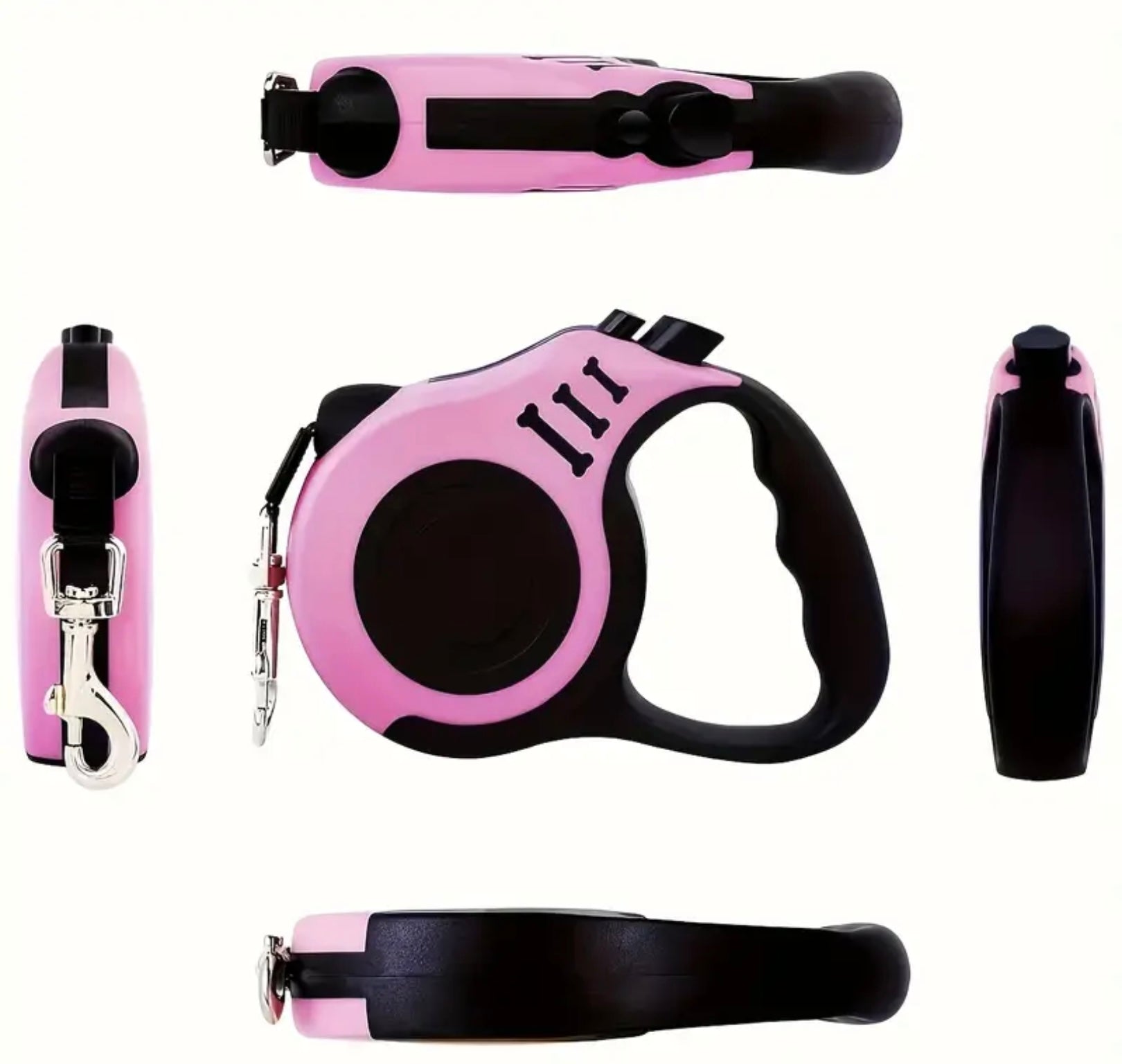 Retractable Dog Leash with Lock Switch – Colorful Bone Pattern & Durable Nylon Rope