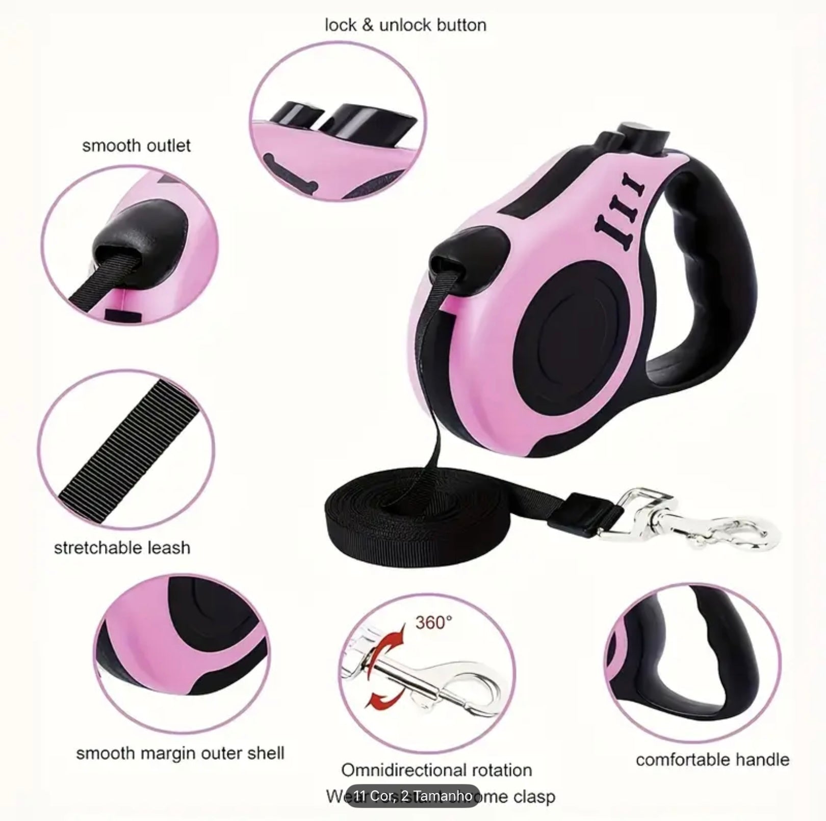 Retractable Dog Leash with Lock Switch – Colorful Bone Pattern & Durable Nylon Rope