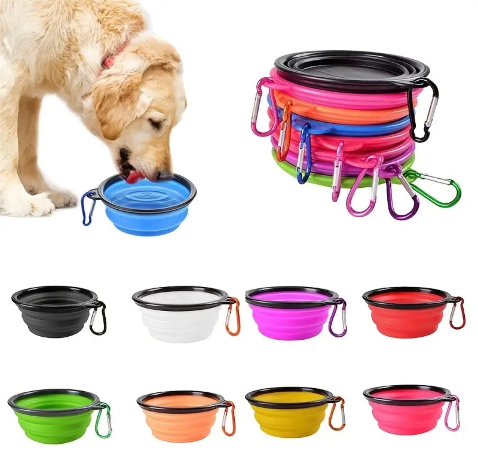Foldable Portable Pet Bowl – 350ml TPR Travel Dish with Black Frame for Outdoor Use