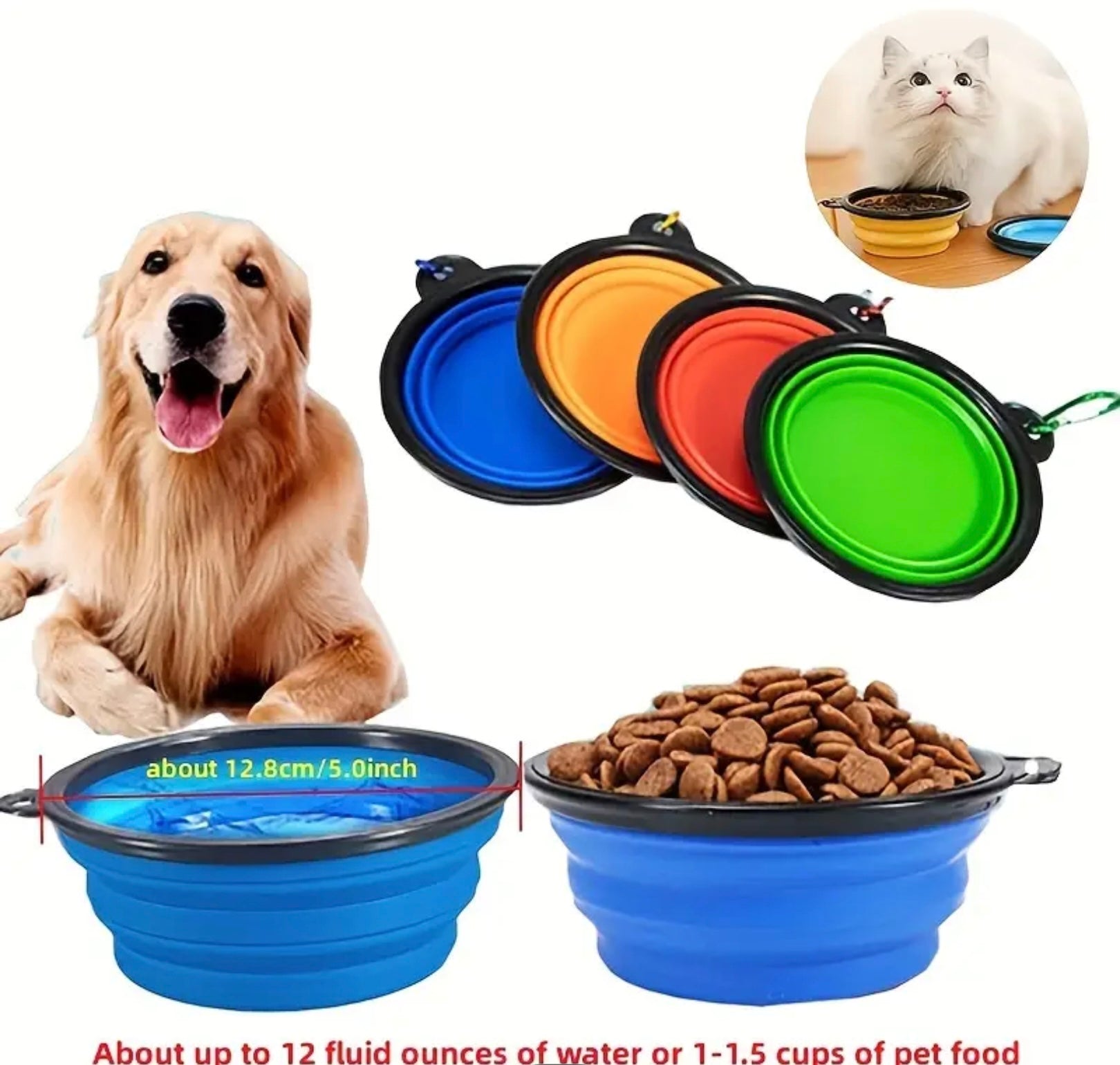 Foldable Portable Pet Bowl – 350ml TPR Travel Dish with Black Frame for Outdoor Use