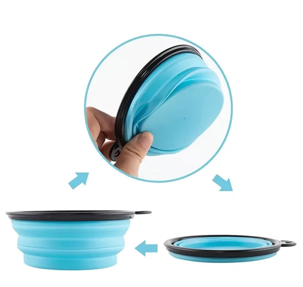 Foldable Portable Pet Bowl – 350ml TPR Travel Dish with Black Frame for Outdoor Use