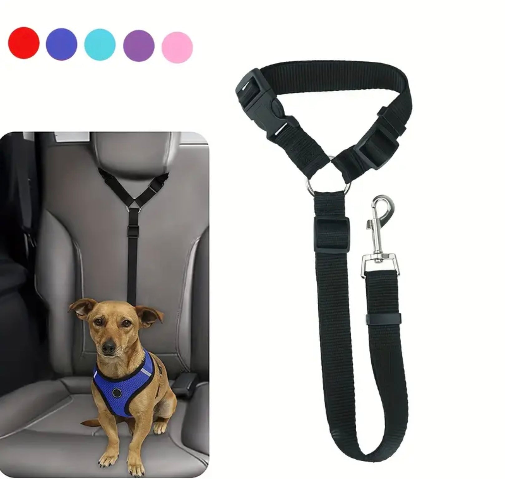 Dog Car Seat Belt – Adjustable Pet Safety Harness with Buckle for Vehicles