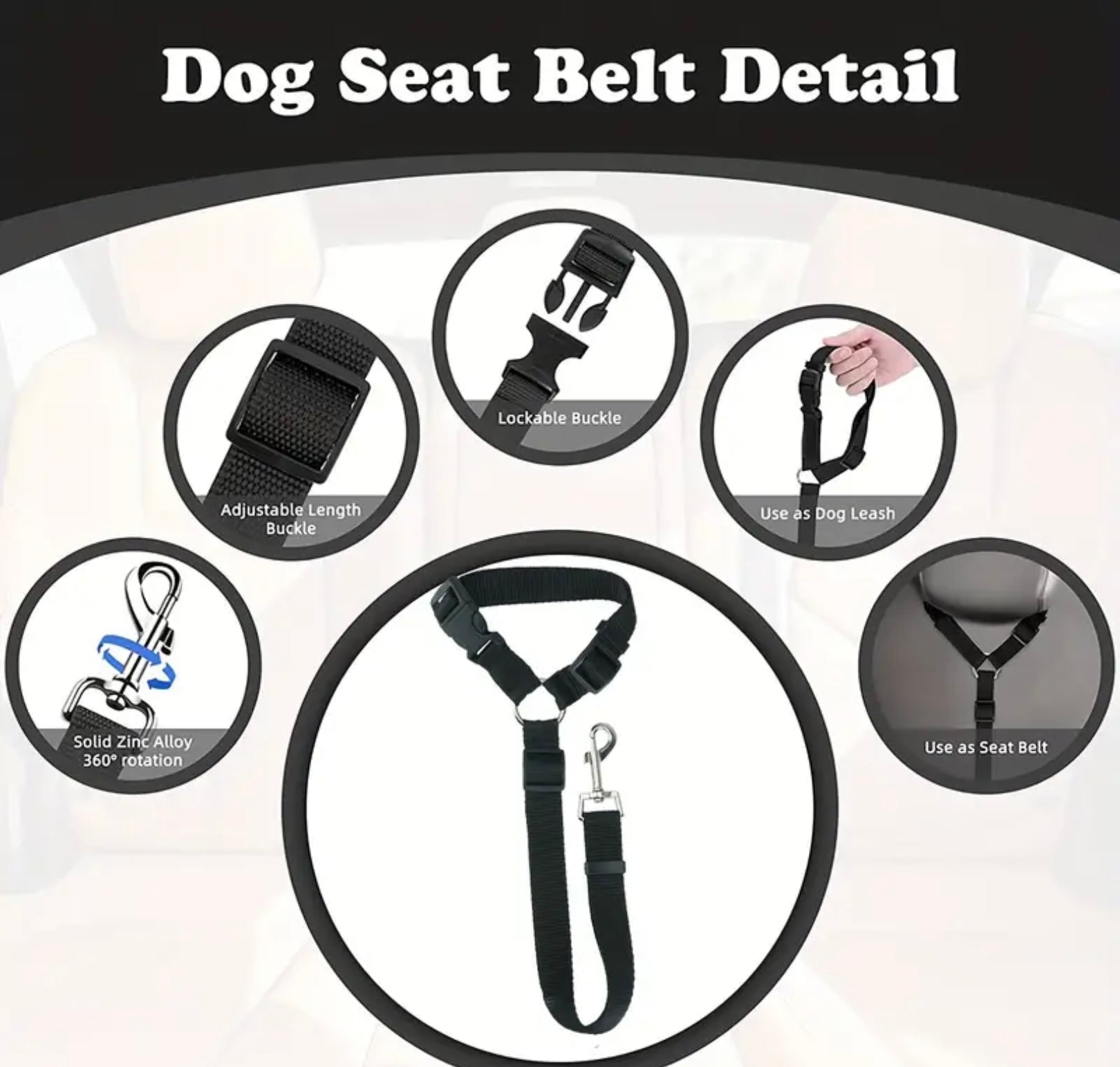 Dog Car Seat Belt – Adjustable Pet Safety Harness with Buckle for Vehicles