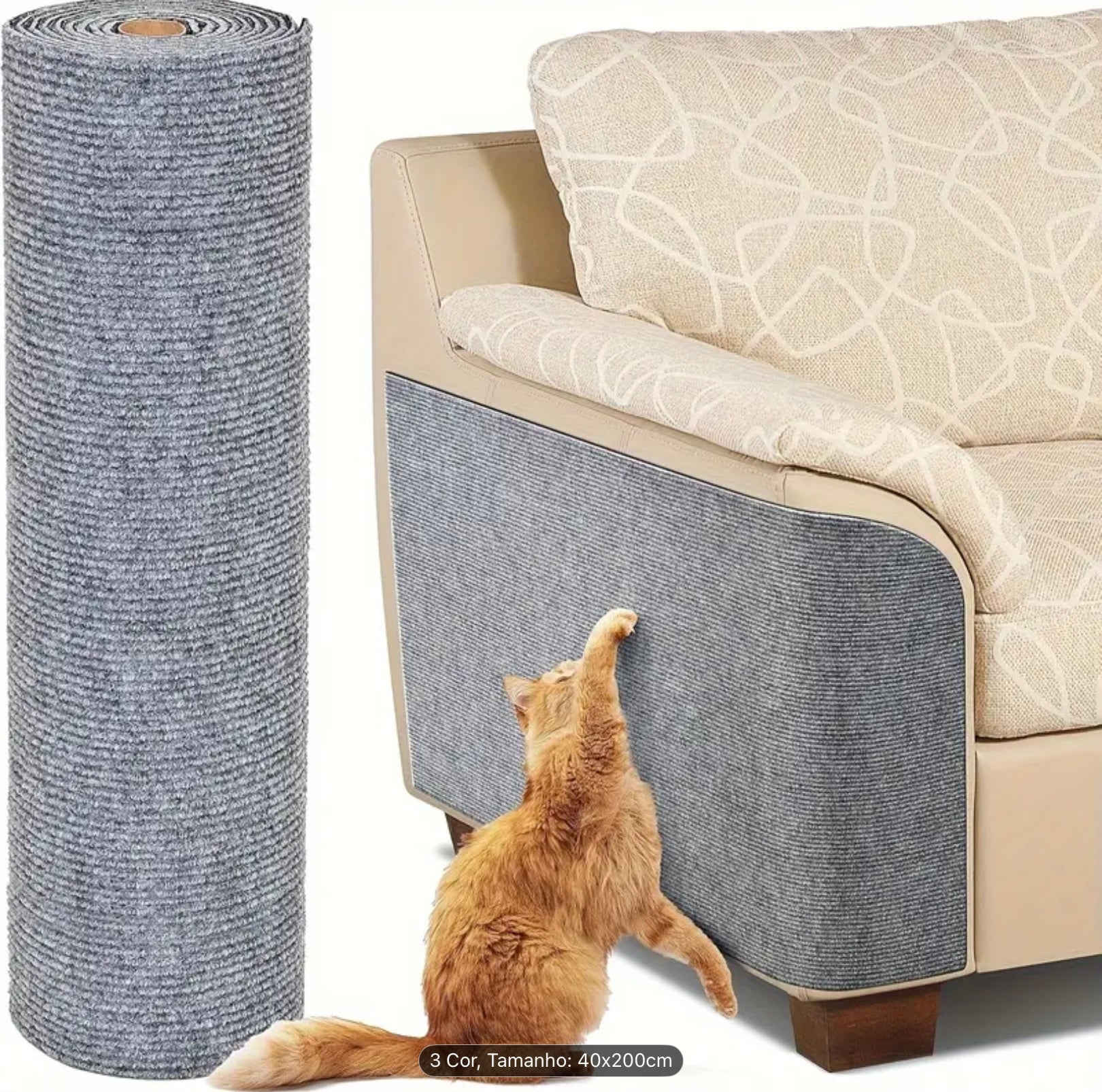Trim-to-Fit Cat Furniture Protector – Self-Adhesive Anti-Scratch Mat for Sofas, Doors & Cat Trees (Gray, 78.7 x 15.8 in)