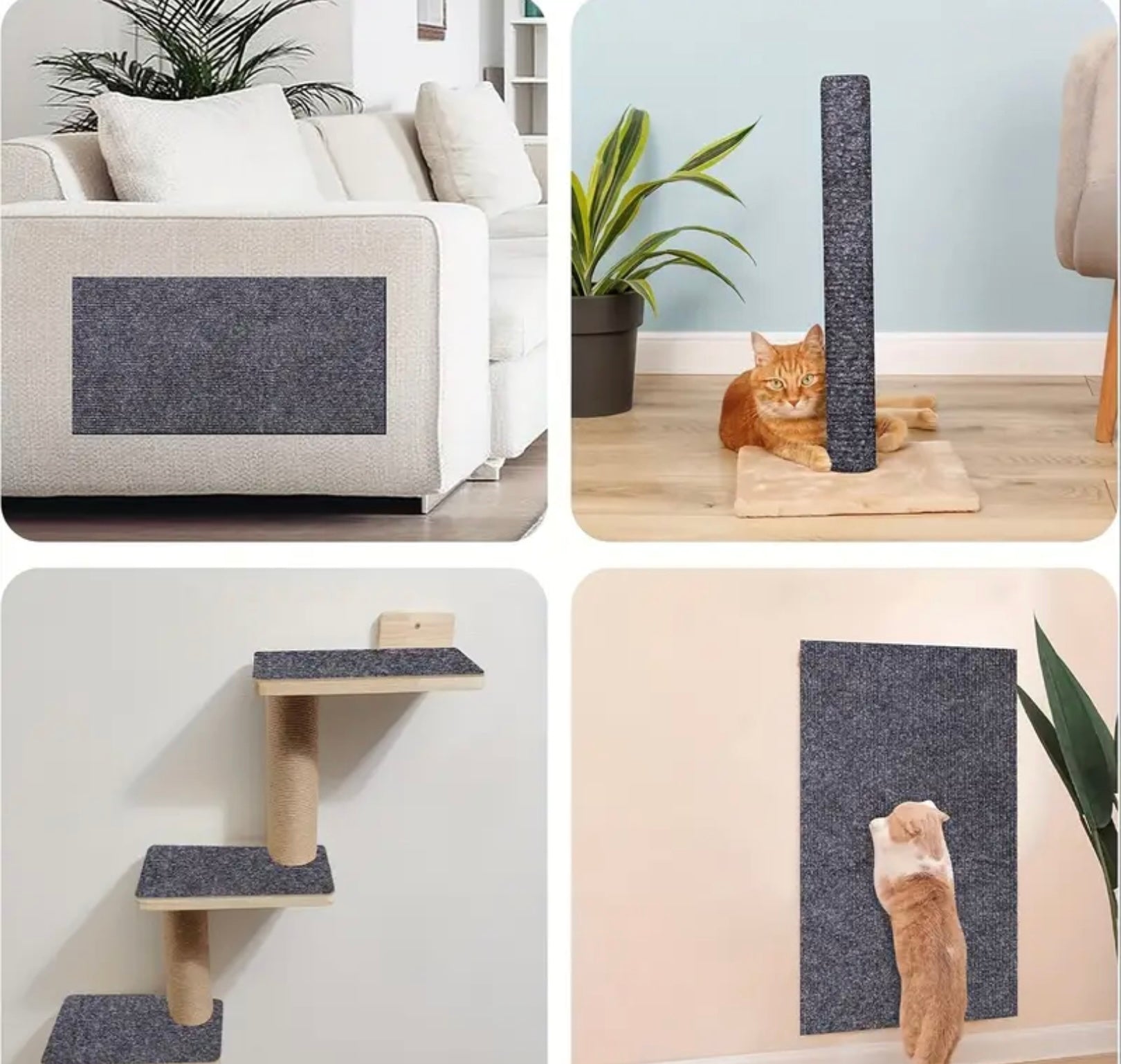 Trim-to-Fit Cat Furniture Protector – Self-Adhesive Anti-Scratch Mat for Sofas, Doors & Cat Trees (Gray, 78.7 x 15.8 in)