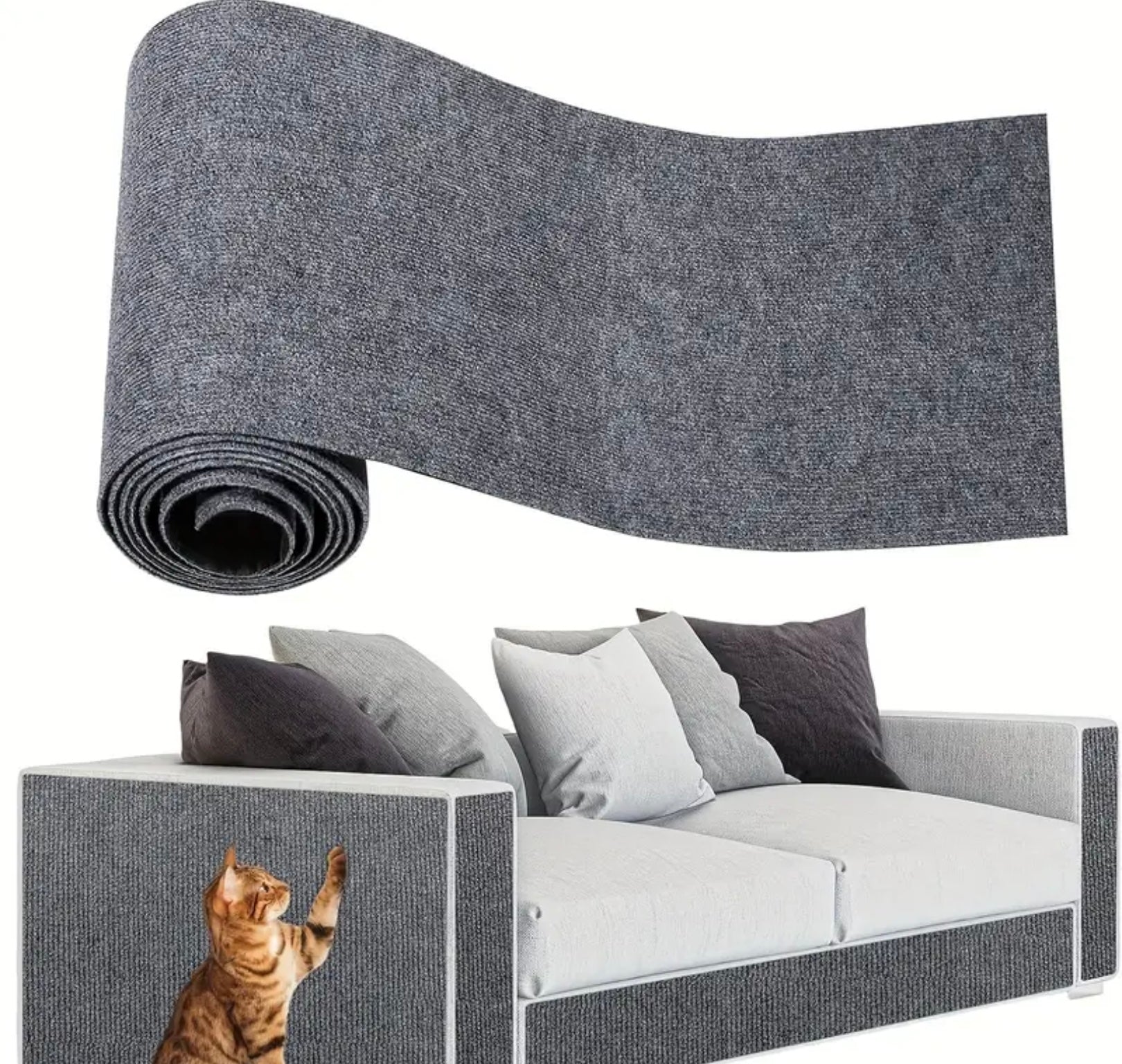 Trim-to-Fit Cat Furniture Protector – Self-Adhesive Anti-Scratch Mat for Sofas, Doors & Cat Trees (Gray, 78.7 x 15.8 in)
