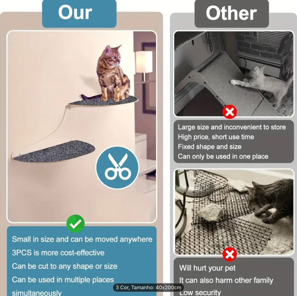 Trim-to-Fit Cat Furniture Protector – Self-Adhesive Anti-Scratch Mat for Sofas, Doors & Cat Trees (Gray, 78.7 x 15.8 in)