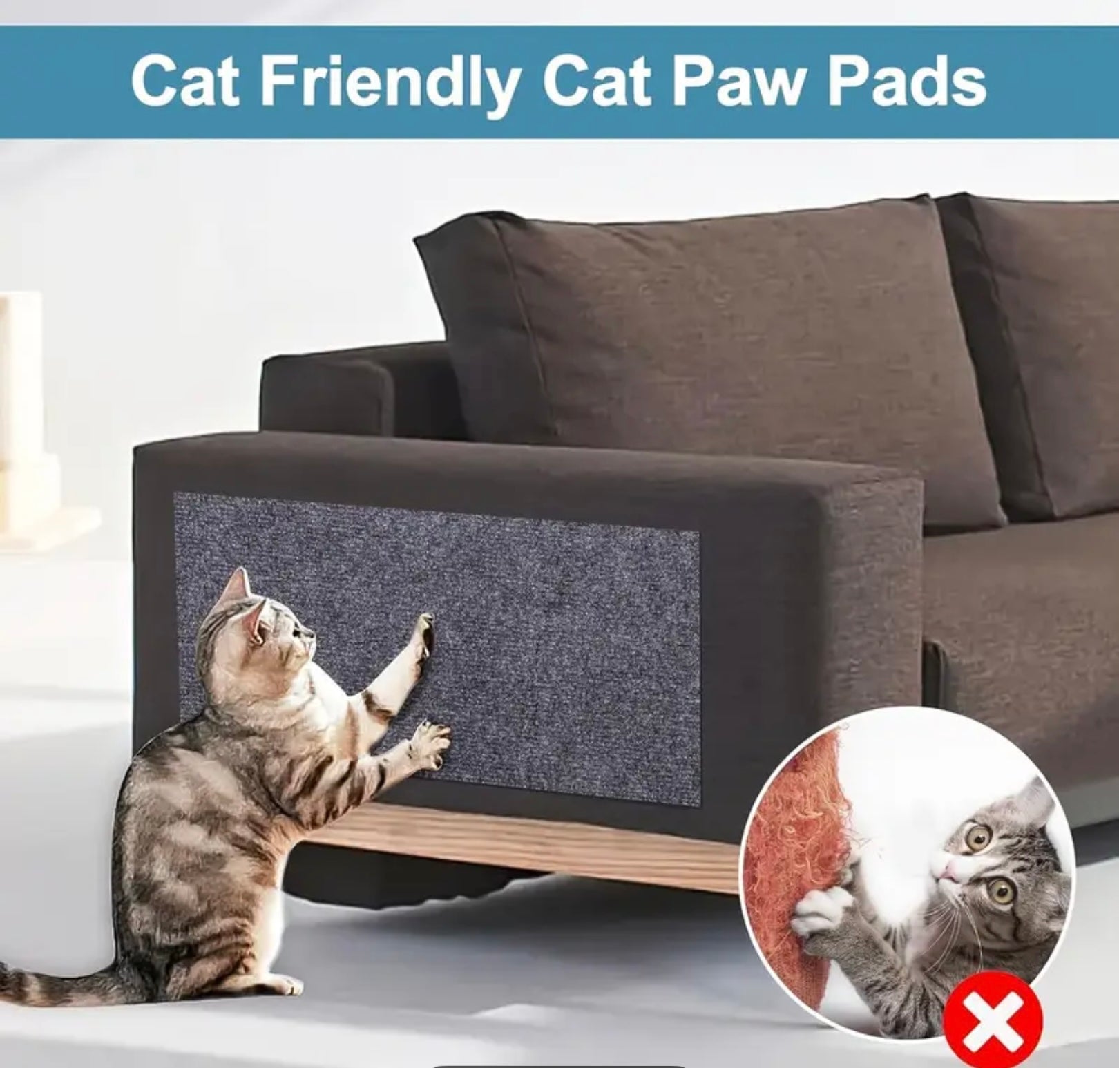 Trim-to-Fit Cat Furniture Protector – Self-Adhesive Anti-Scratch Mat for Sofas, Doors & Cat Trees (Gray, 78.7 x 15.8 in)