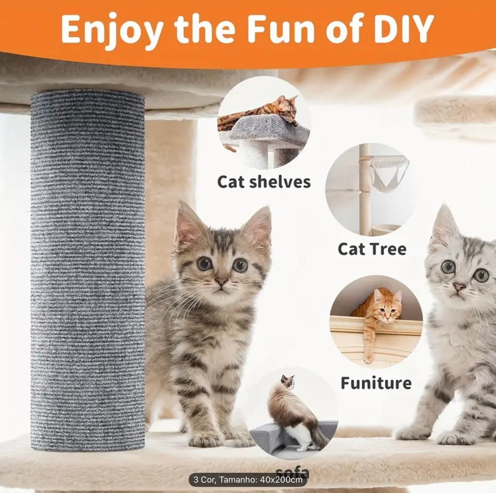 Trim-to-Fit Cat Furniture Protector – Self-Adhesive Anti-Scratch Mat for Sofas, Doors & Cat Trees (Gray, 78.7 x 15.8 in)