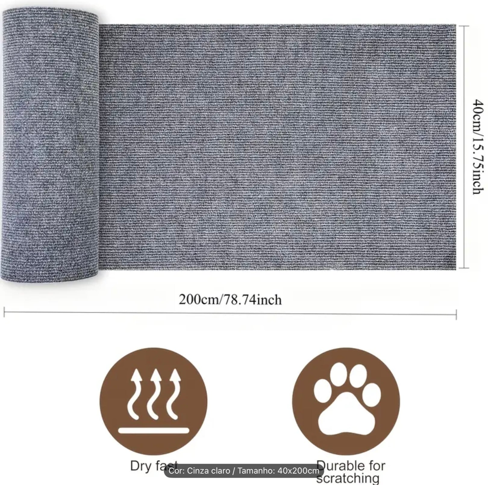 Trim-to-Fit Cat Furniture Protector – Self-Adhesive Anti-Scratch Mat for Sofas, Doors & Cat Trees (Gray, 78.7 x 15.8 in)