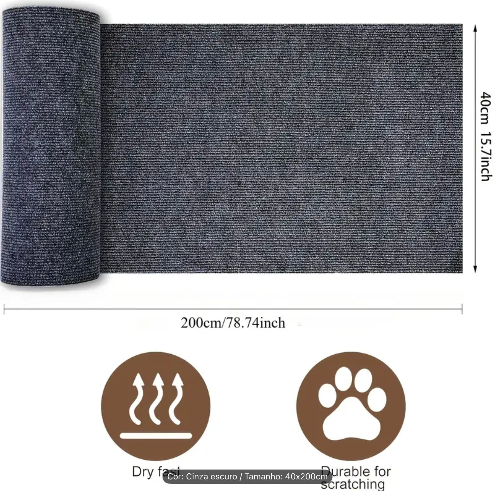 Trim-to-Fit Cat Furniture Protector – Self-Adhesive Anti-Scratch Mat for Sofas, Doors & Cat Trees (Gray, 78.7 x 15.8 in)
