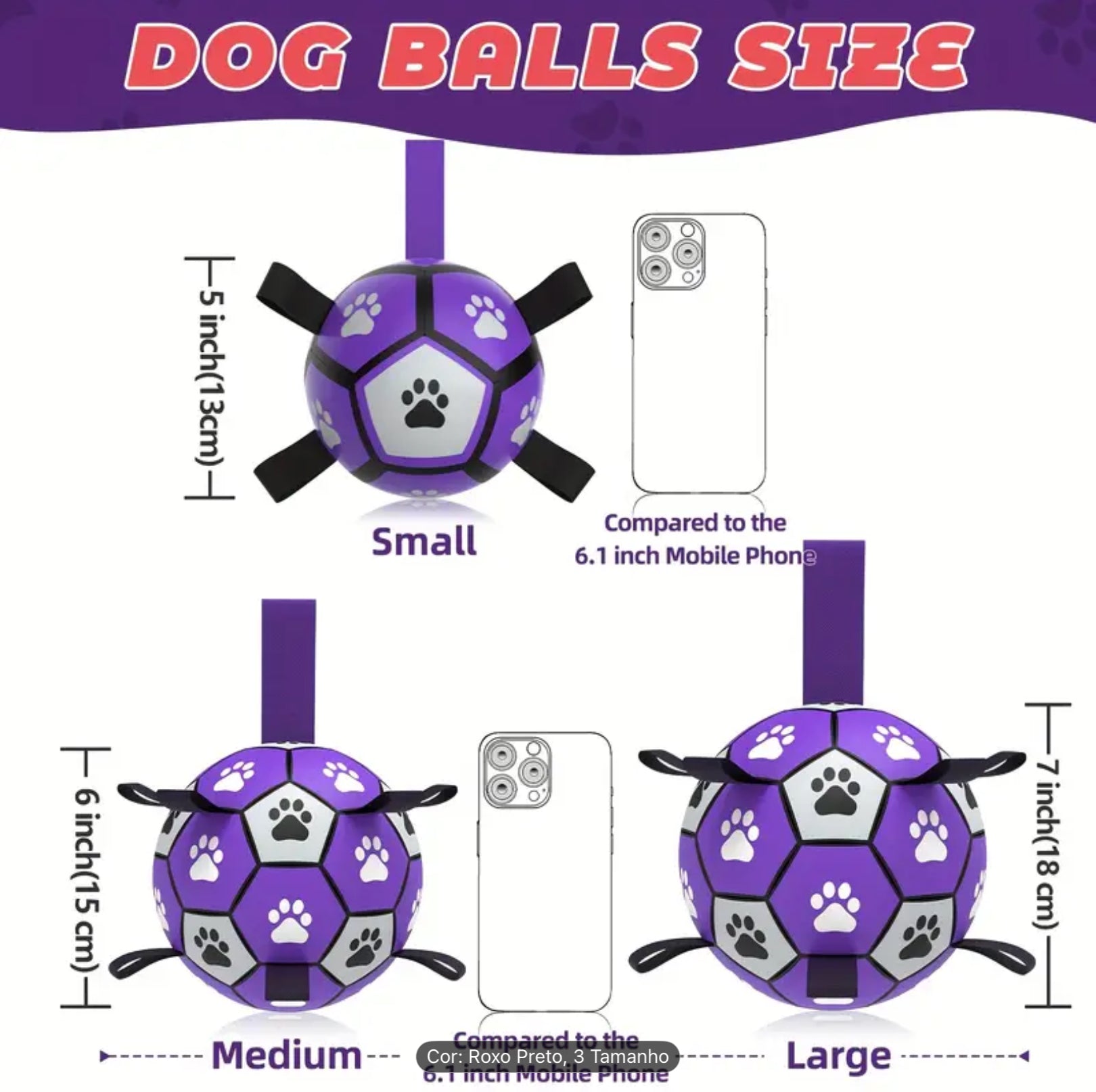 Durable Rubber Dog Soccer Ball with Handles – Interactive Bite-Resistant Toy for All Breeds (Purple & Black Paw Design)