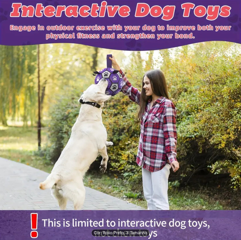 Durable Rubber Dog Soccer Ball with Handles – Interactive Bite-Resistant Toy for All Breeds (Purple & Black Paw Design)