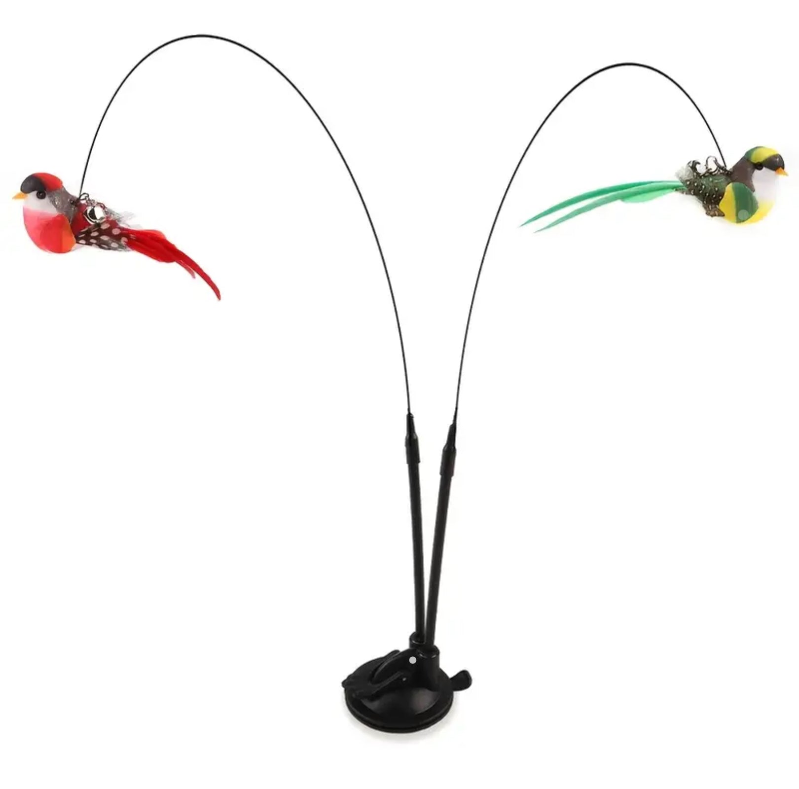 Interactive Cat Wand Toy Set with Realistic Birds – Hands-Free Dual Rod, Bell & Suction Base for Active Play and Hunting Training