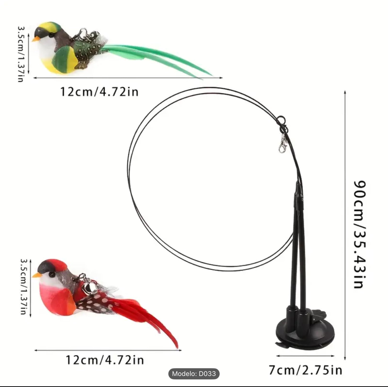 Interactive Cat Wand Toy Set with Realistic Birds – Hands-Free Dual Rod, Bell & Suction Base for Active Play and Hunting Training