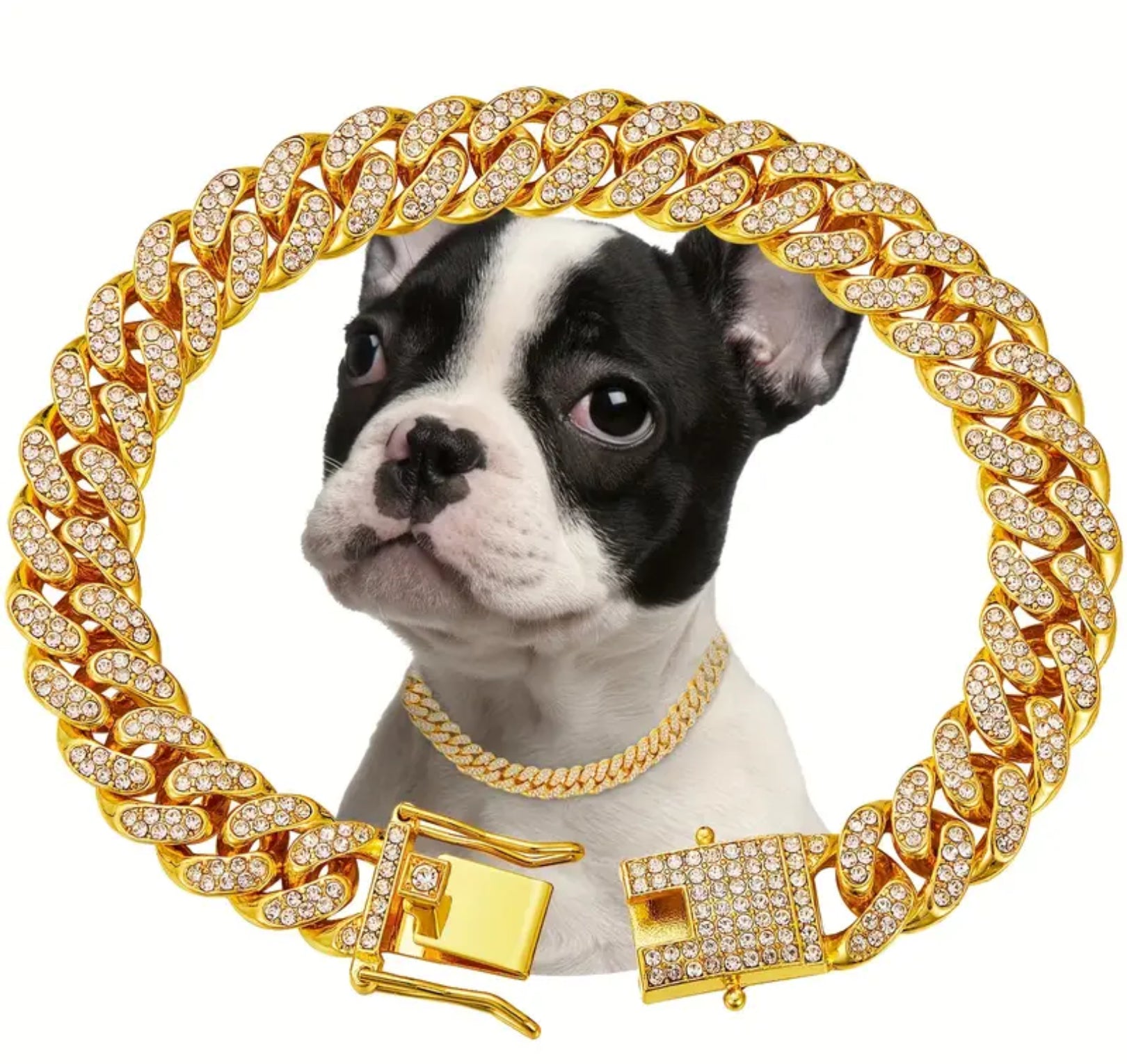 Sparkling Diamond Dog Collar – Stylish Metal Chain with Secure Buckle for Elegant Walks