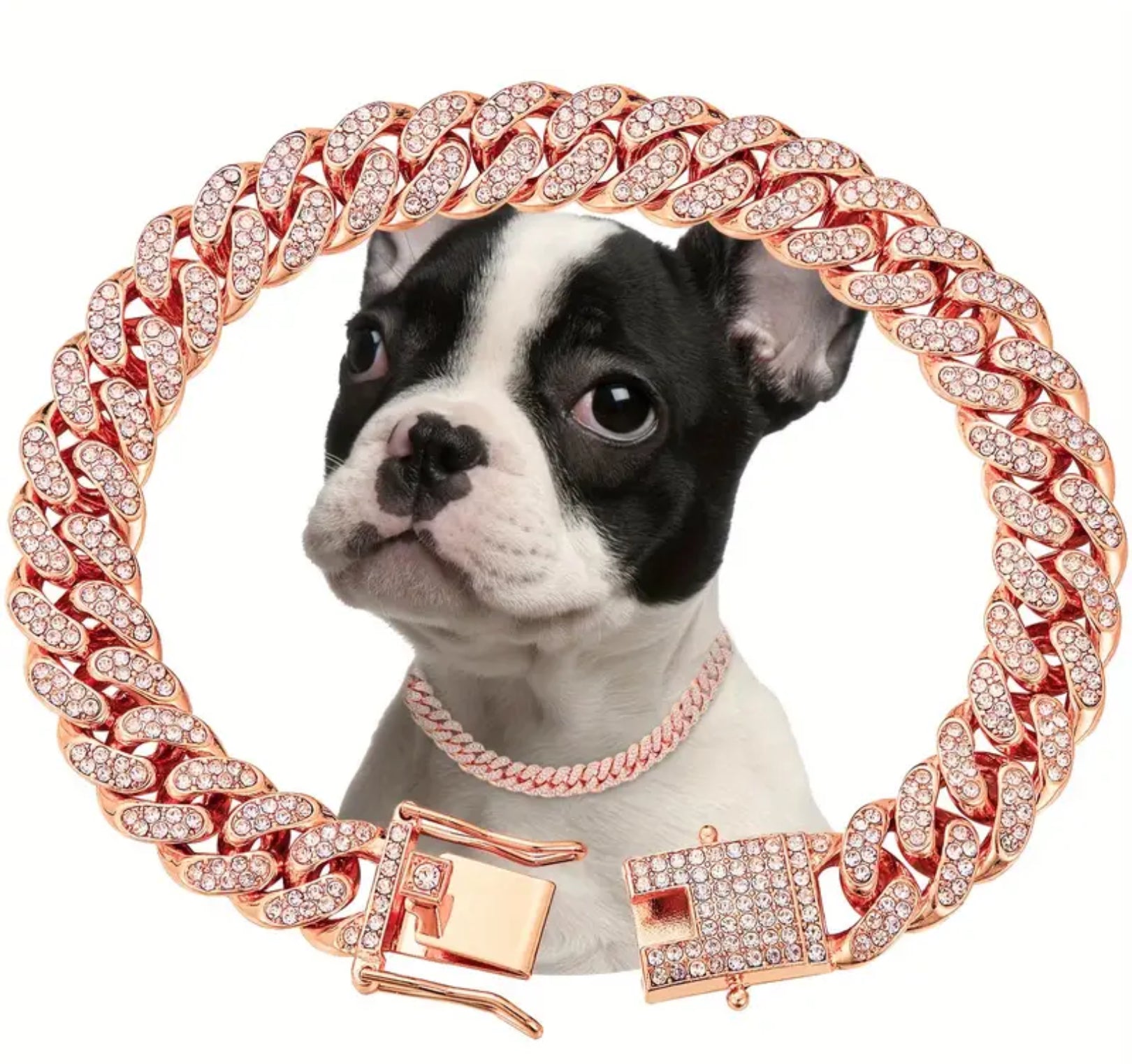 Sparkling Diamond Dog Collar – Stylish Metal Chain with Secure Buckle for Elegant Walks