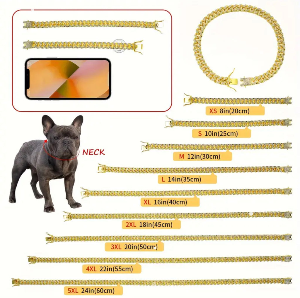 Sparkling Diamond Dog Collar – Stylish Metal Chain with Secure Buckle for Elegant Walks