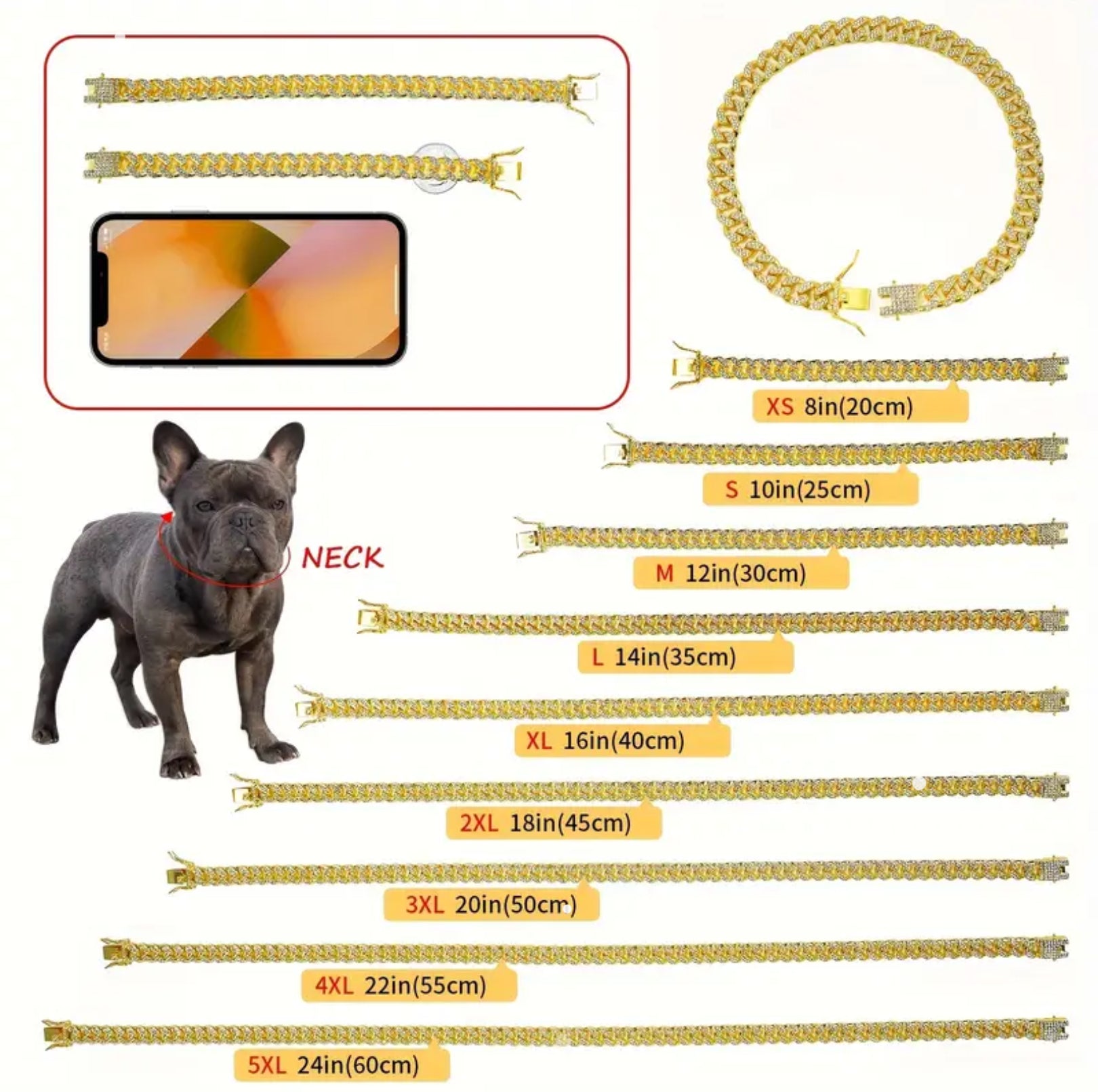 Sparkling Diamond Dog Collar – Stylish Metal Chain with Secure Buckle for Elegant Walks