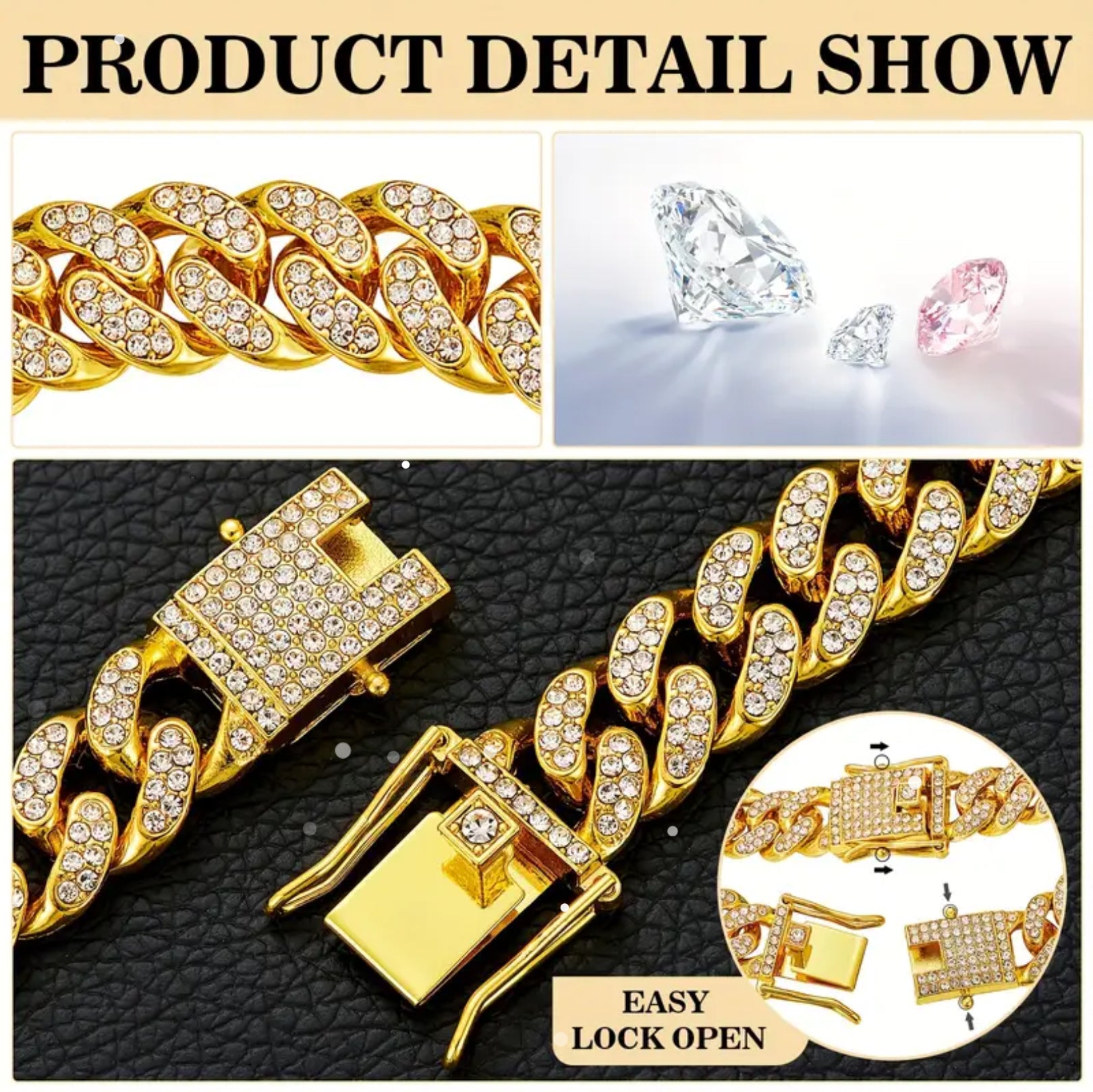 Sparkling Diamond Dog Collar – Stylish Metal Chain with Secure Buckle for Elegant Walks