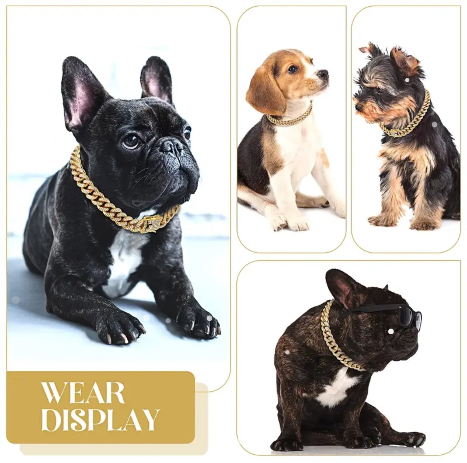 Sparkling Diamond Dog Collar – Stylish Metal Chain with Secure Buckle for Elegant Walks